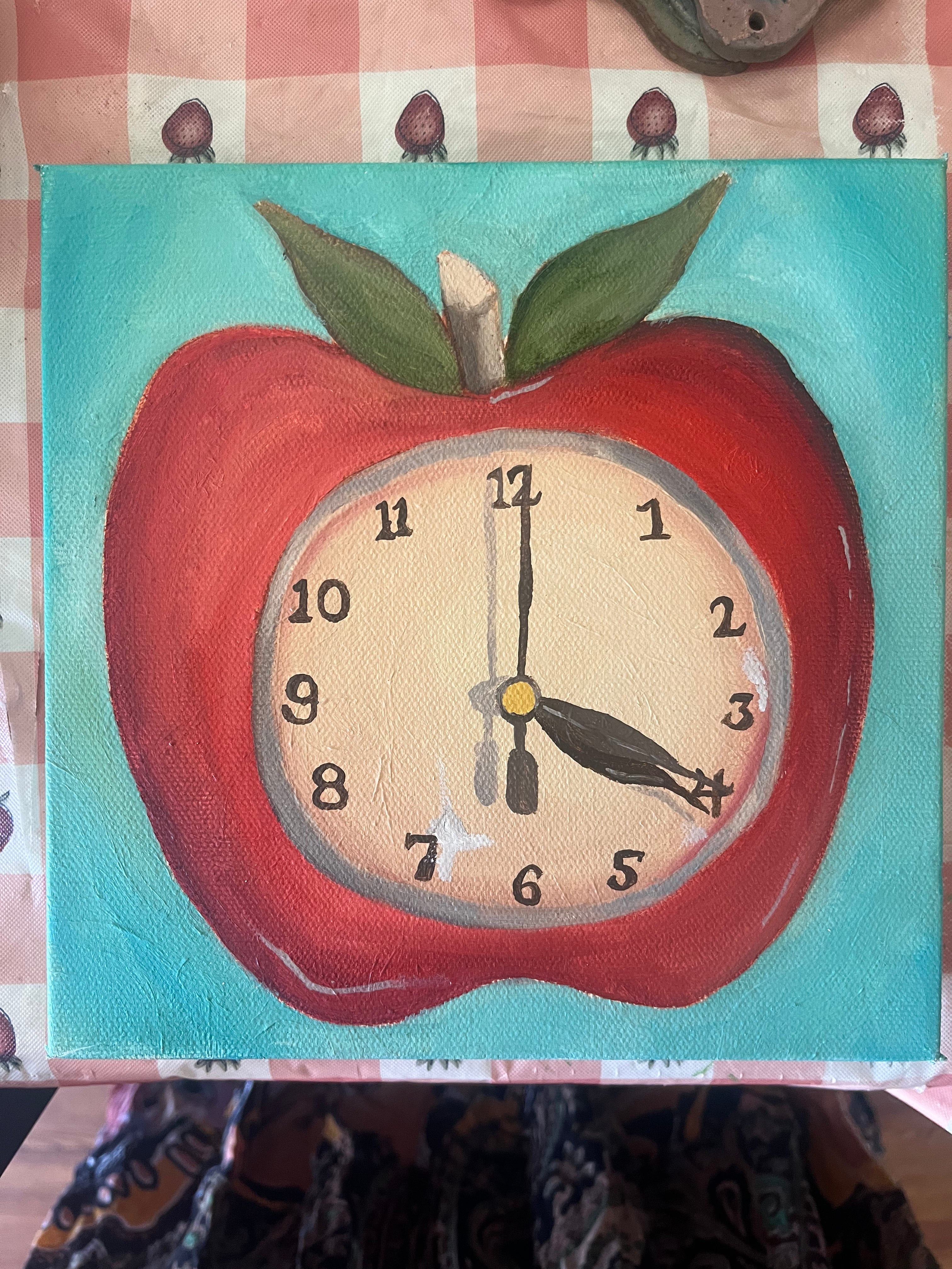 Vintage Apple Clock Oil Painting