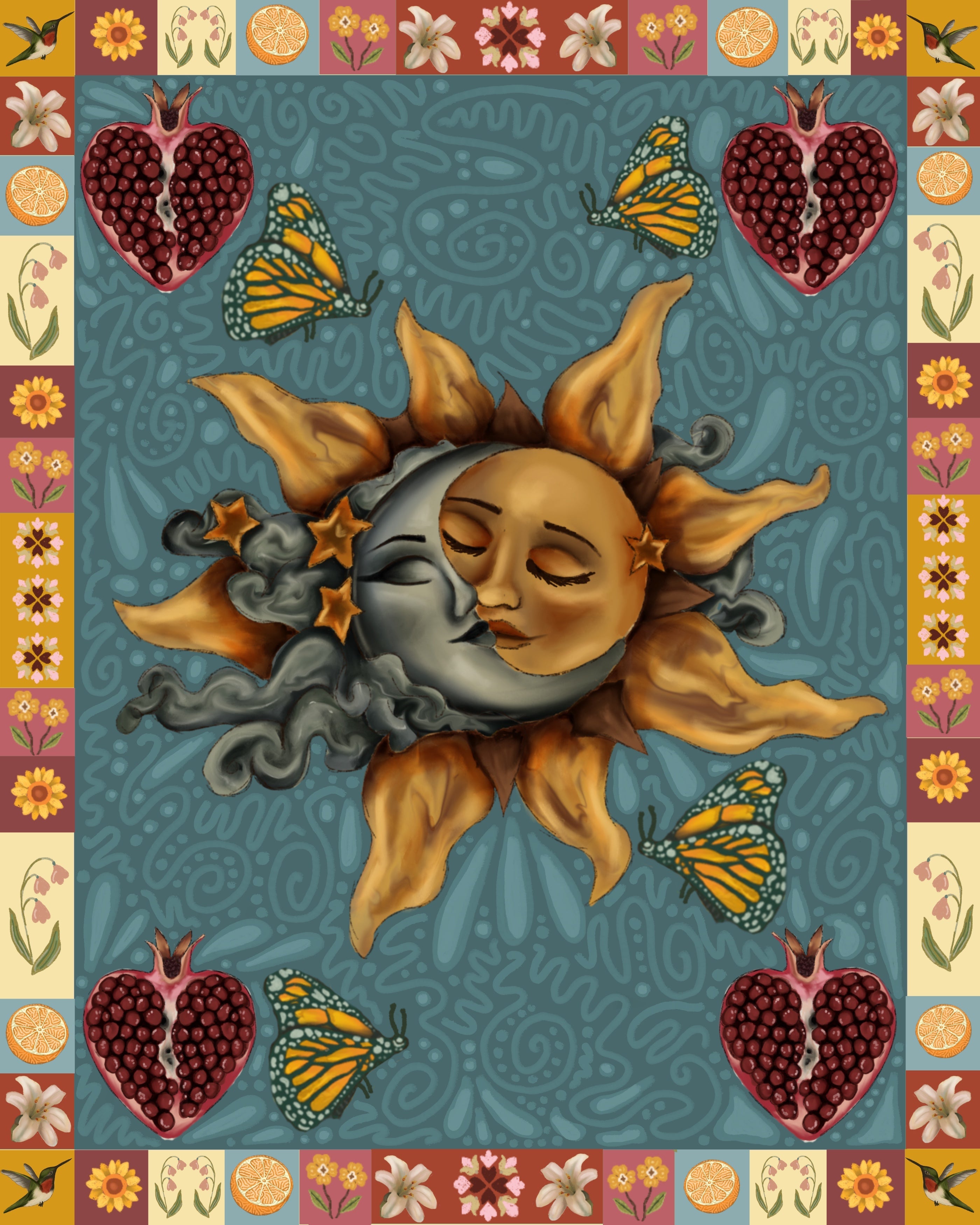 Autumn Sun and Moon Folk Art Piece