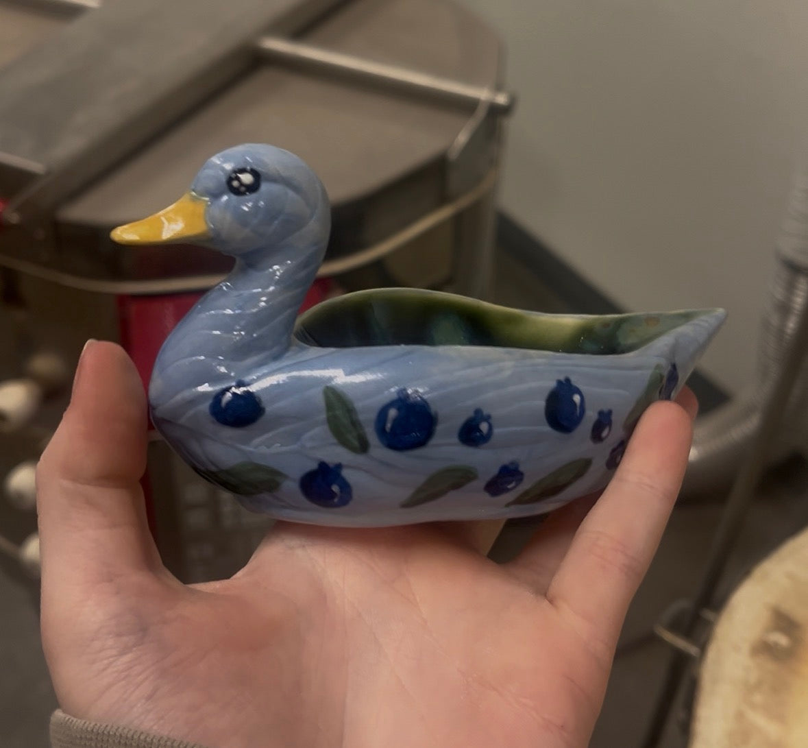 Ceramic Slip Casted Blueberry Duck Trinket Dish