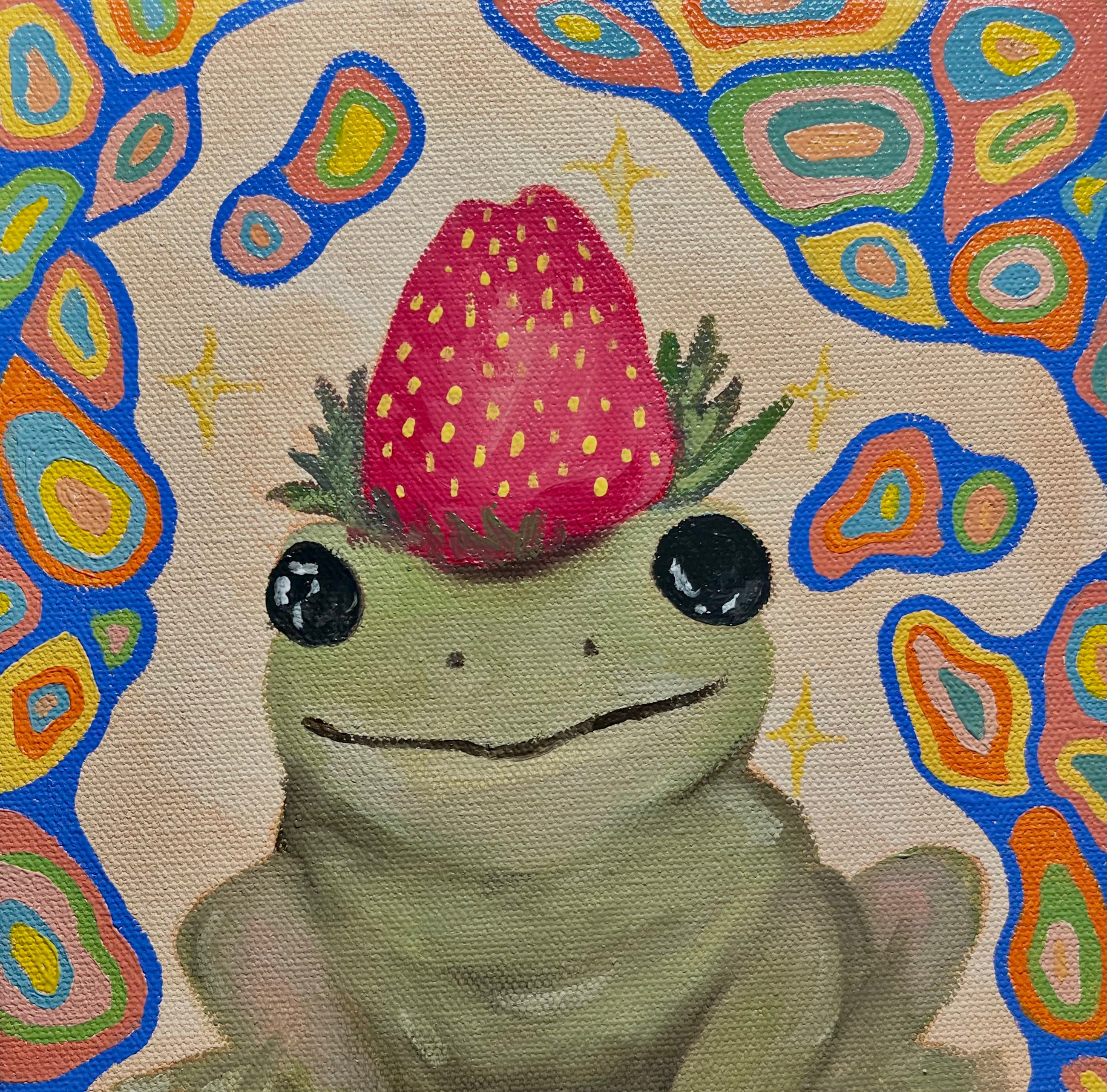Small Strawberry Frog Oil Painting