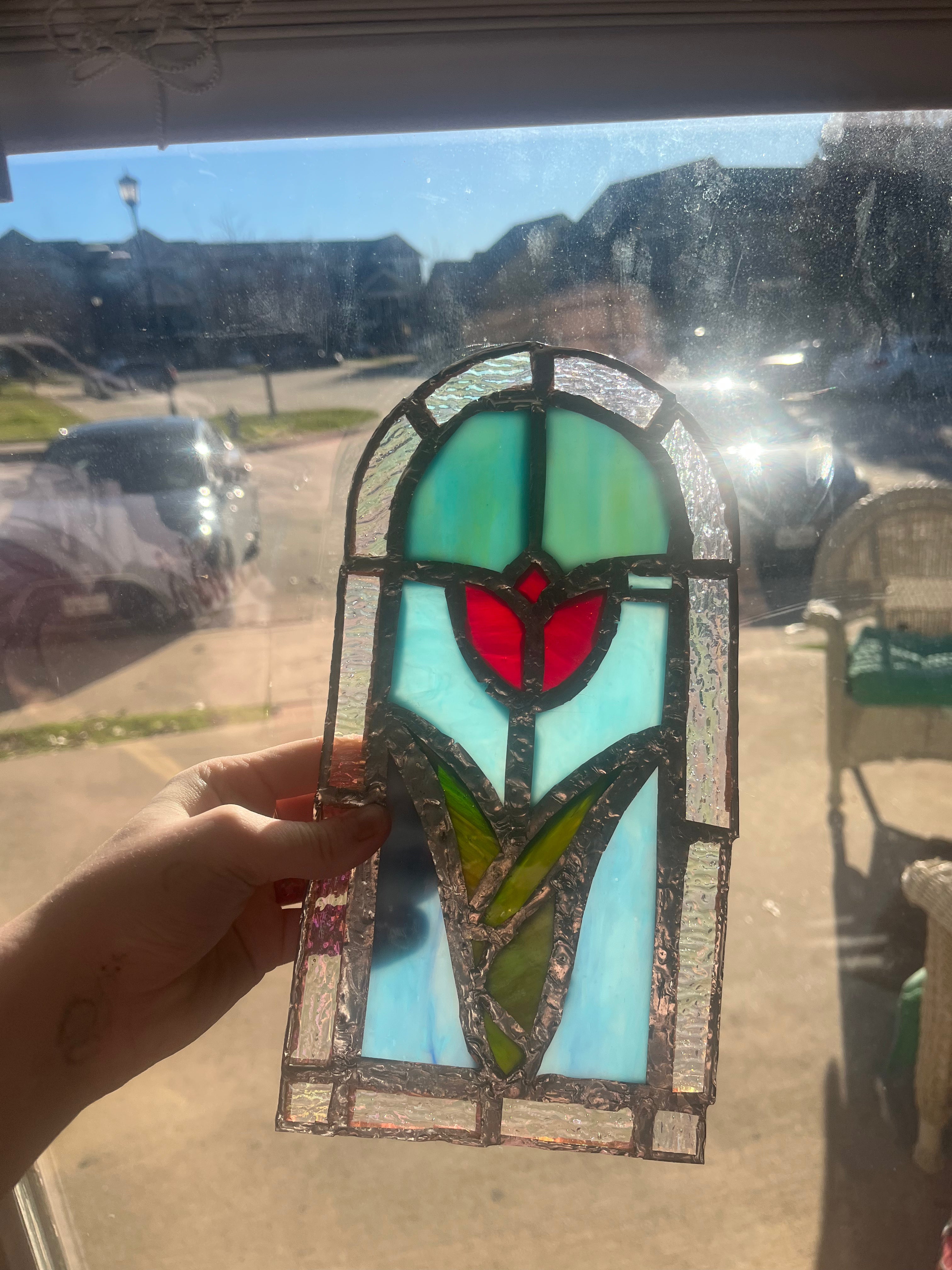 Red and Blue Tulip Stained Glass