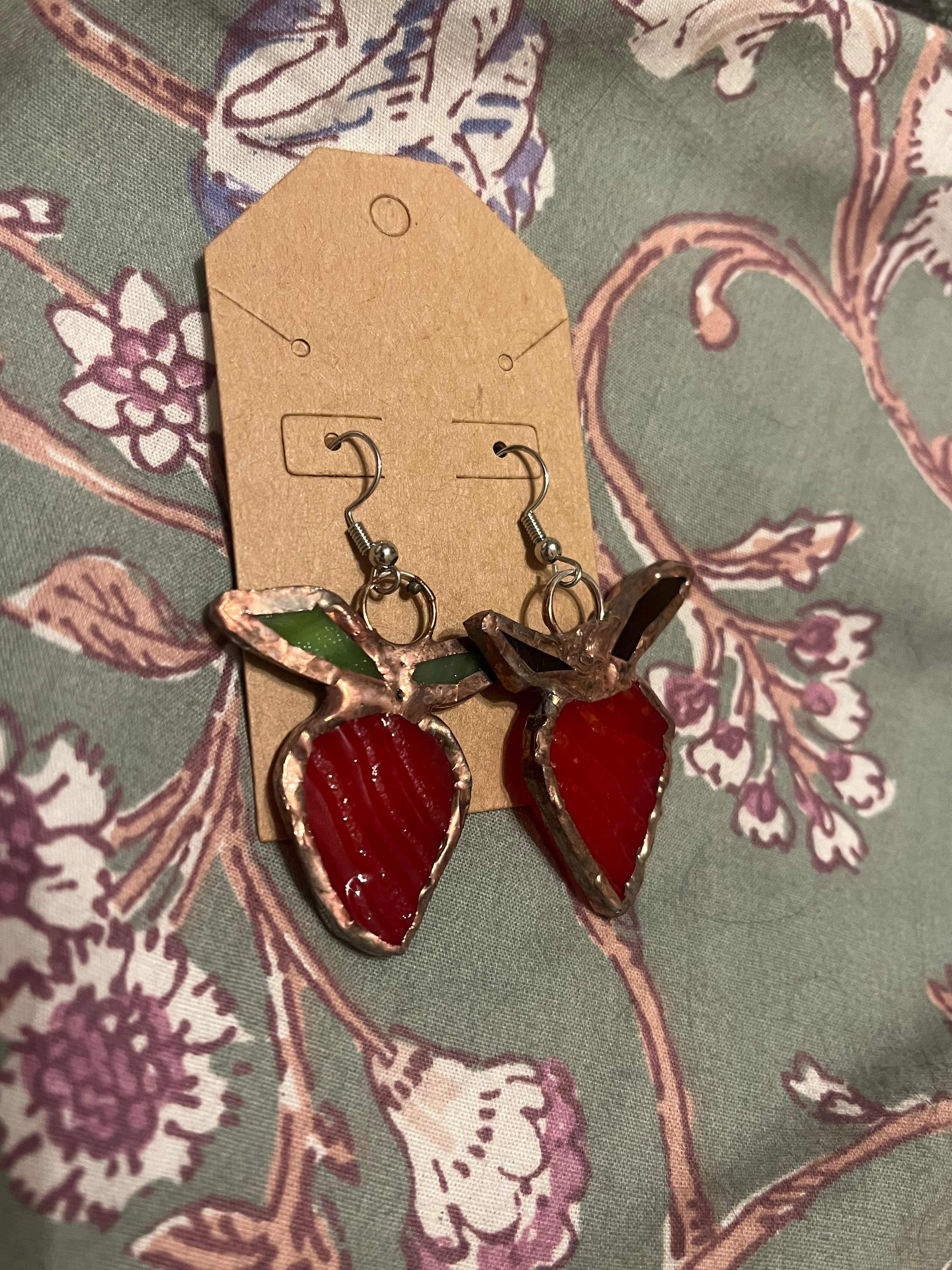 Stained Glass Strawberry Earrings