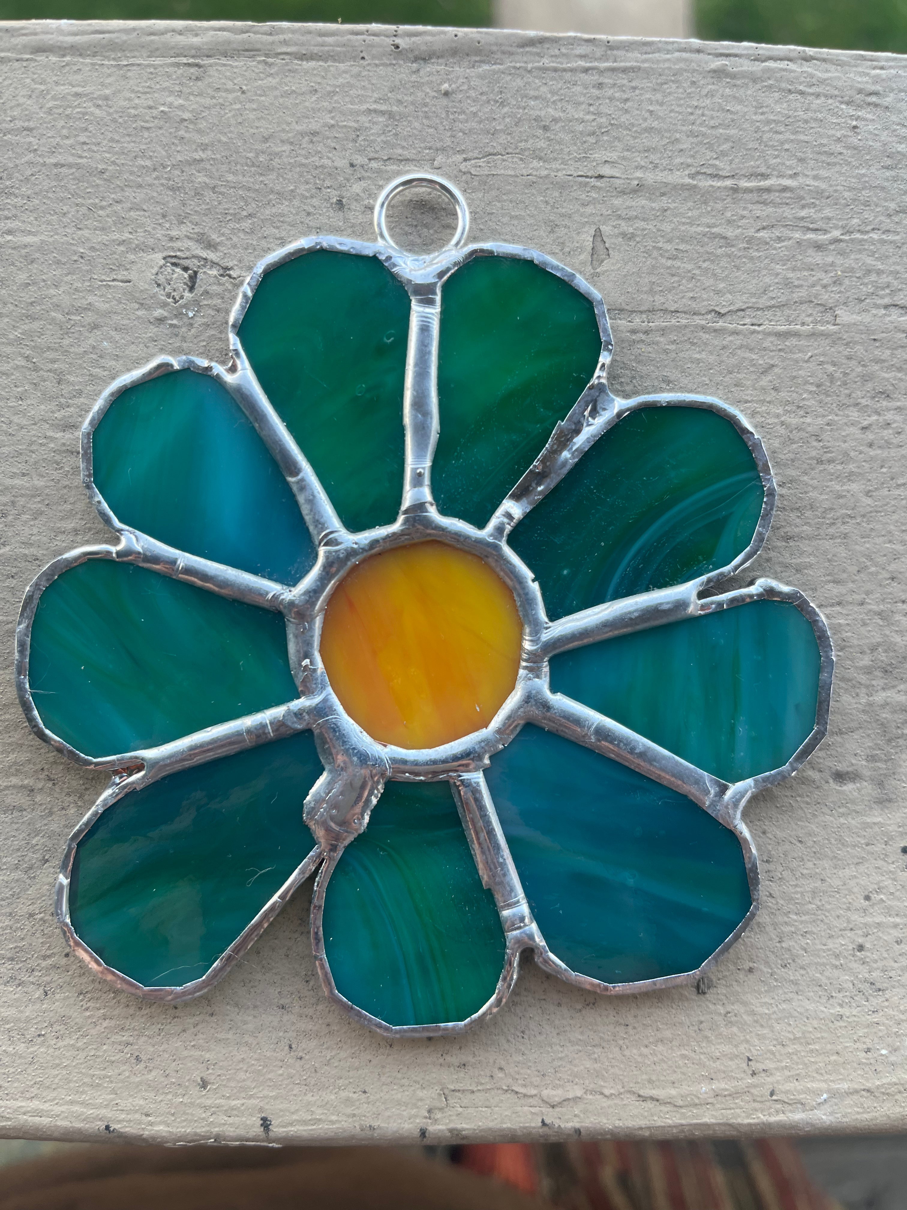 Teal Small Flower Stained Glass