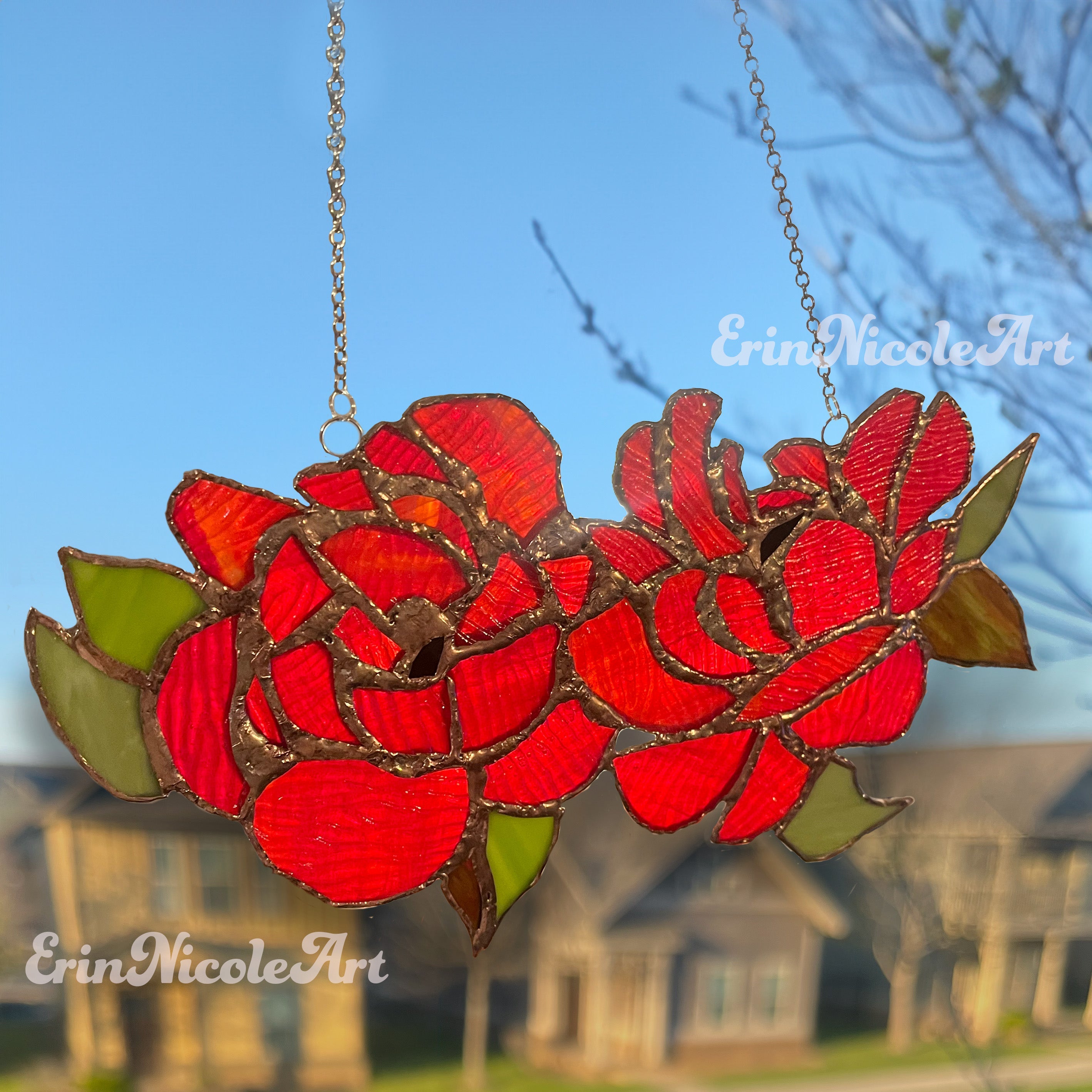 Large Red Peony Stained Glass