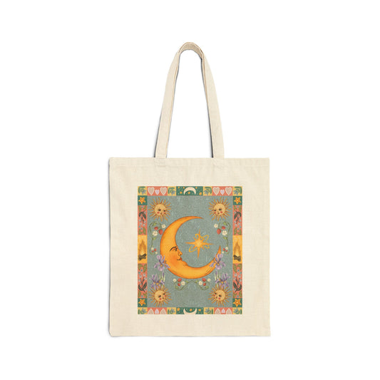 Folk Art Celestial Moon Tote Bag