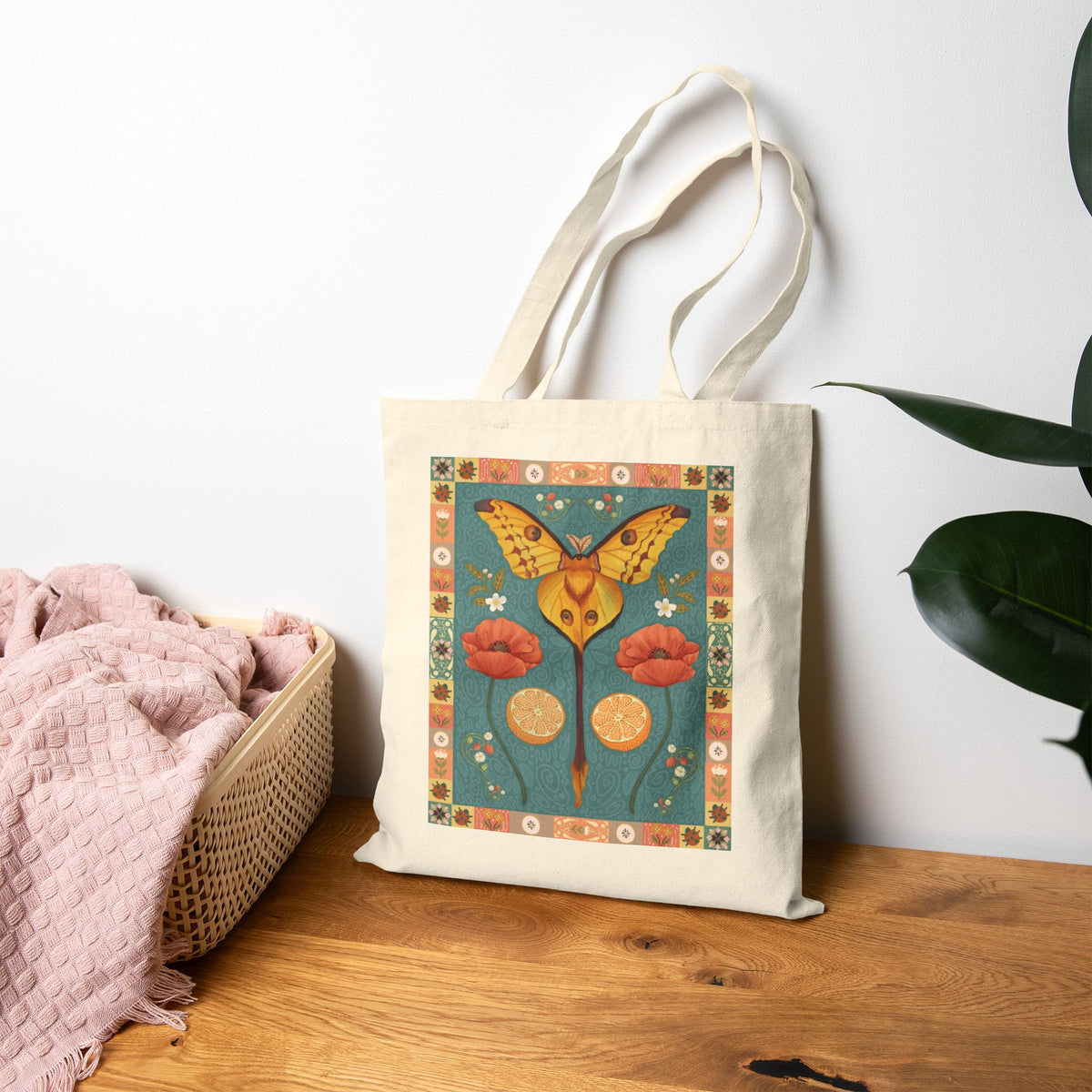 Folk Art Comet Moth Canvas Tote Bag