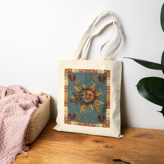 Autumn Celestial Sun and Moon Canvas Tote Bag