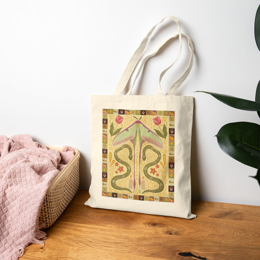 Boho Western Moth and Snake Tote Bag