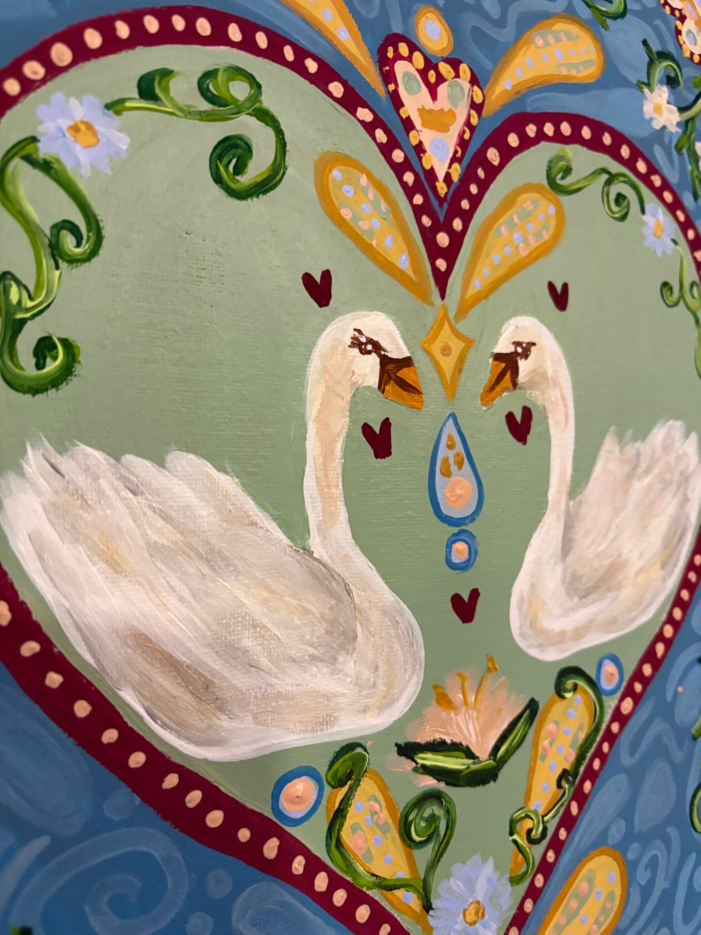Folk Art Swan Acrylic Painting