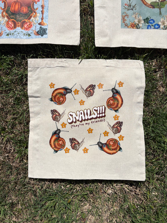 Folk Art SNAILS Canvas Tote Bag