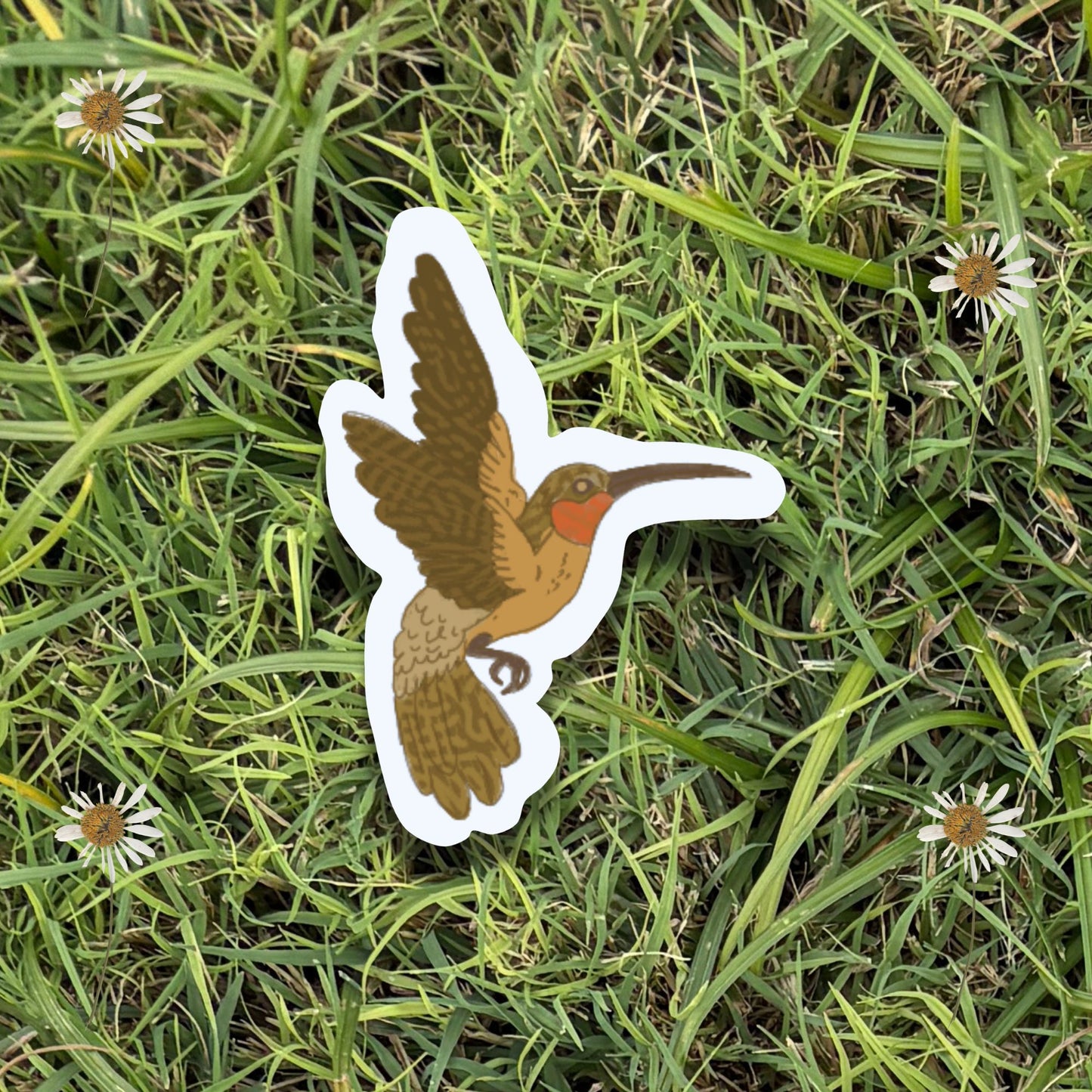 3" Folk Art Hummingbird Vinyl Sticker