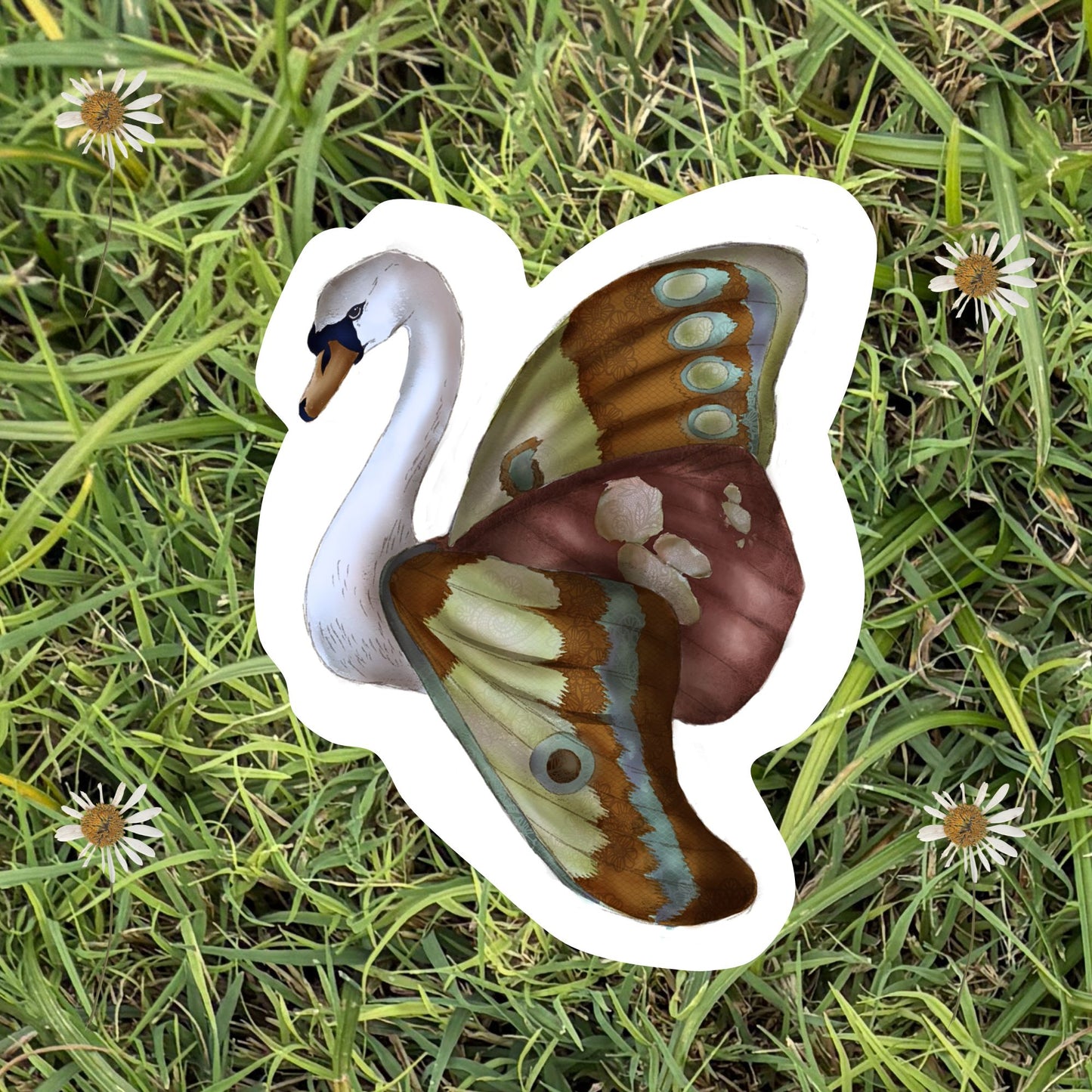 3" Folk Art Fairy Swan Vinyl Sticker