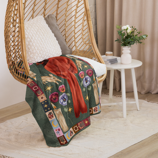 The Folk Art Cardinal Fleece and Sherpa Blanket