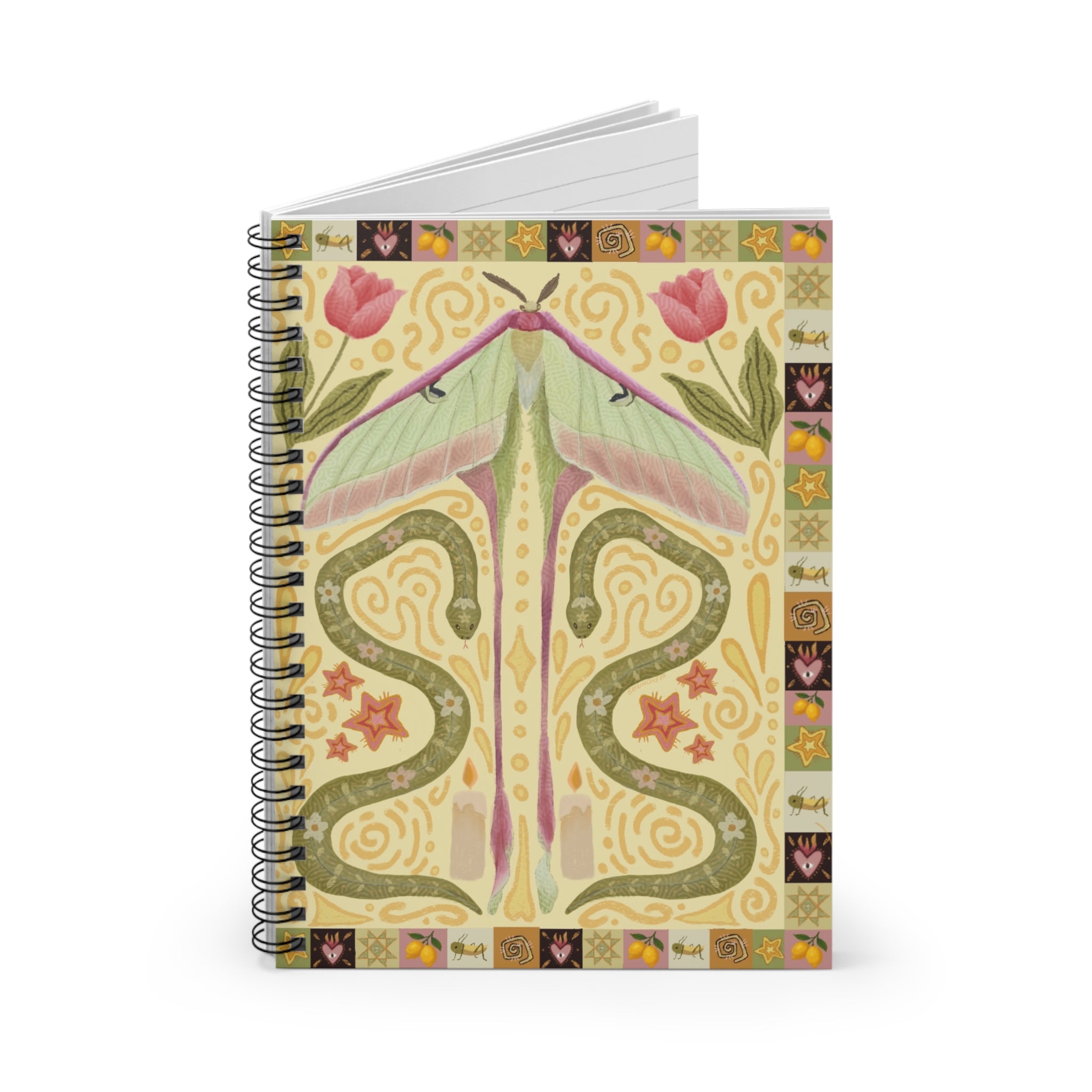 Boho Western Moth and Snake Spiral Notebook