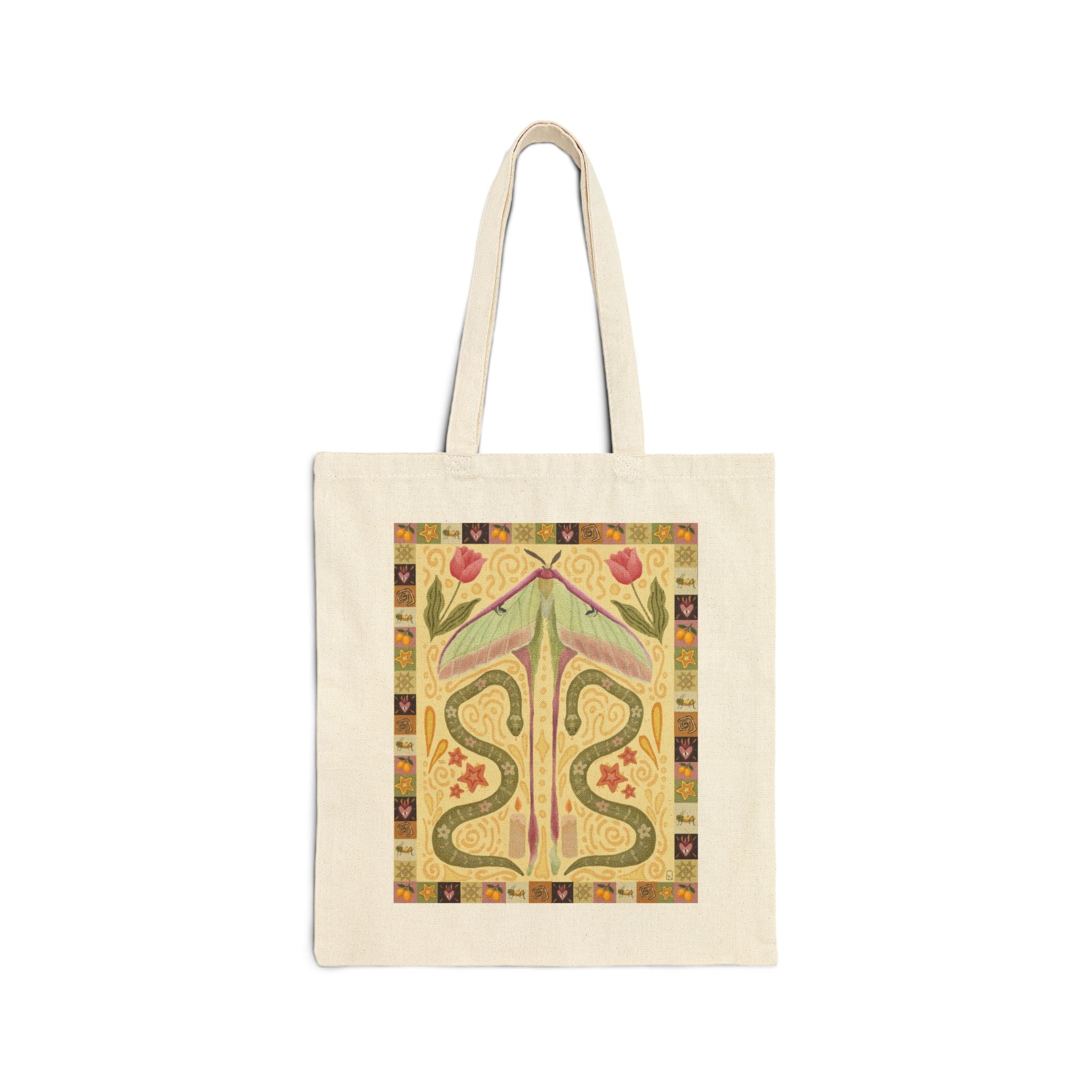 Boho Western Moth and Snake Tote Bag