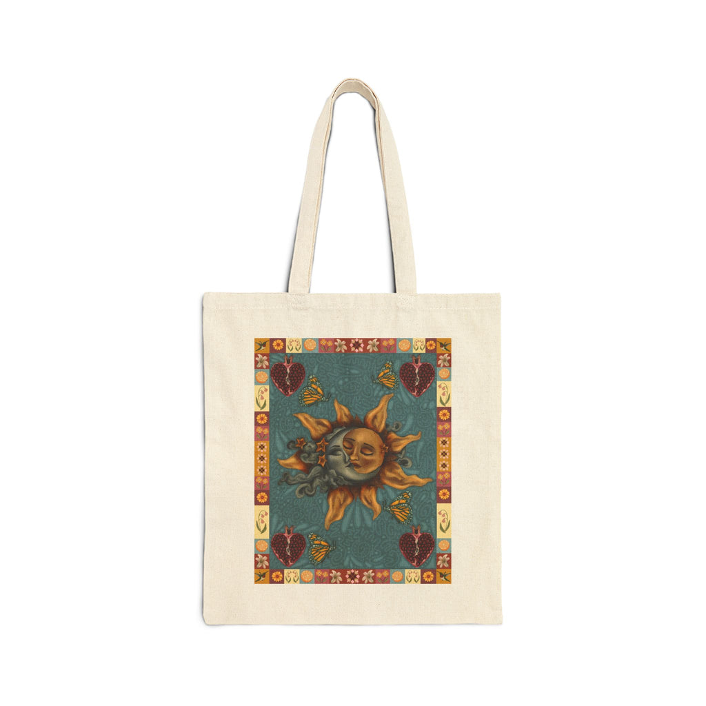 Autumn Celestial Sun and Moon Canvas Tote Bag