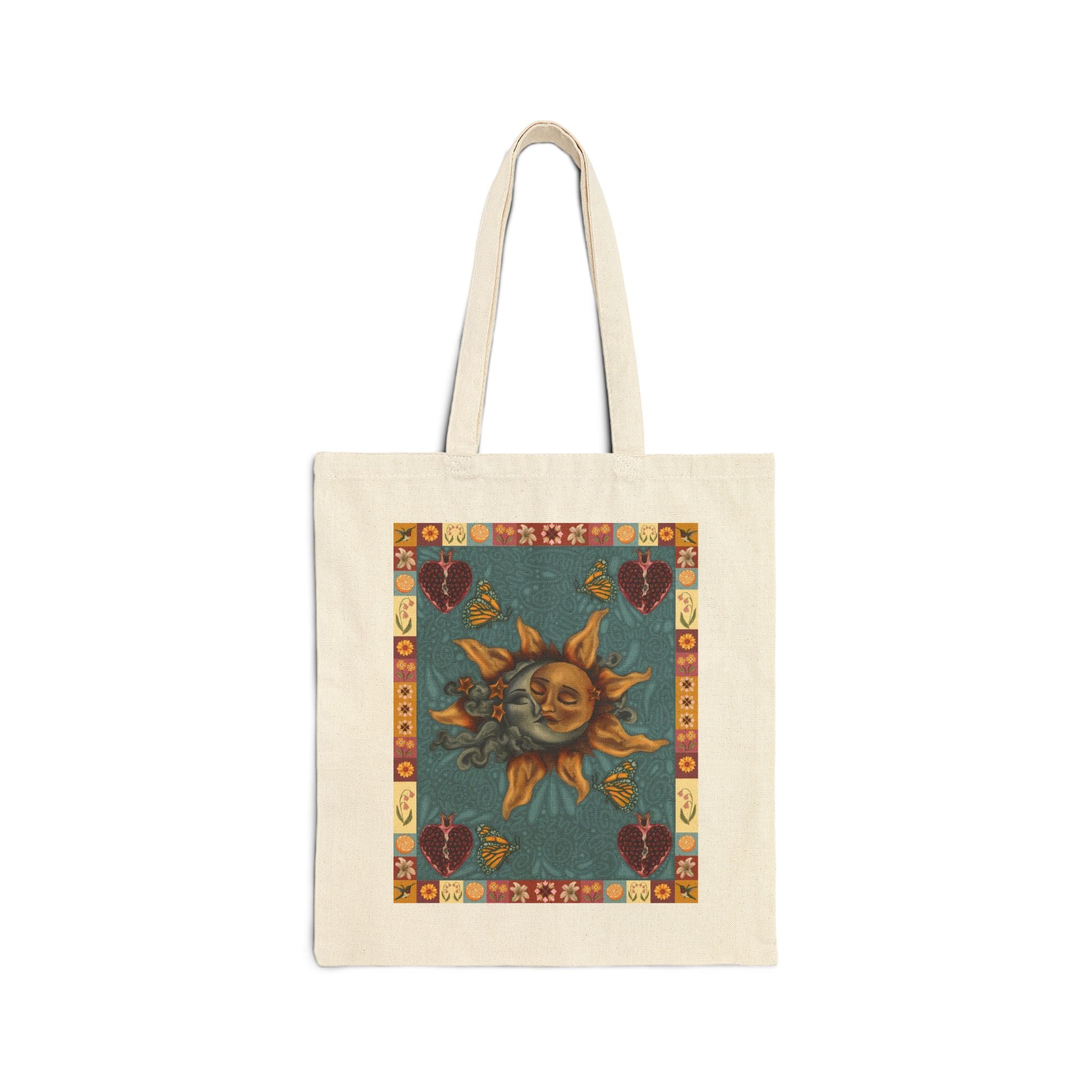 Autumn Celestial Sun and Moon Canvas Tote Bag