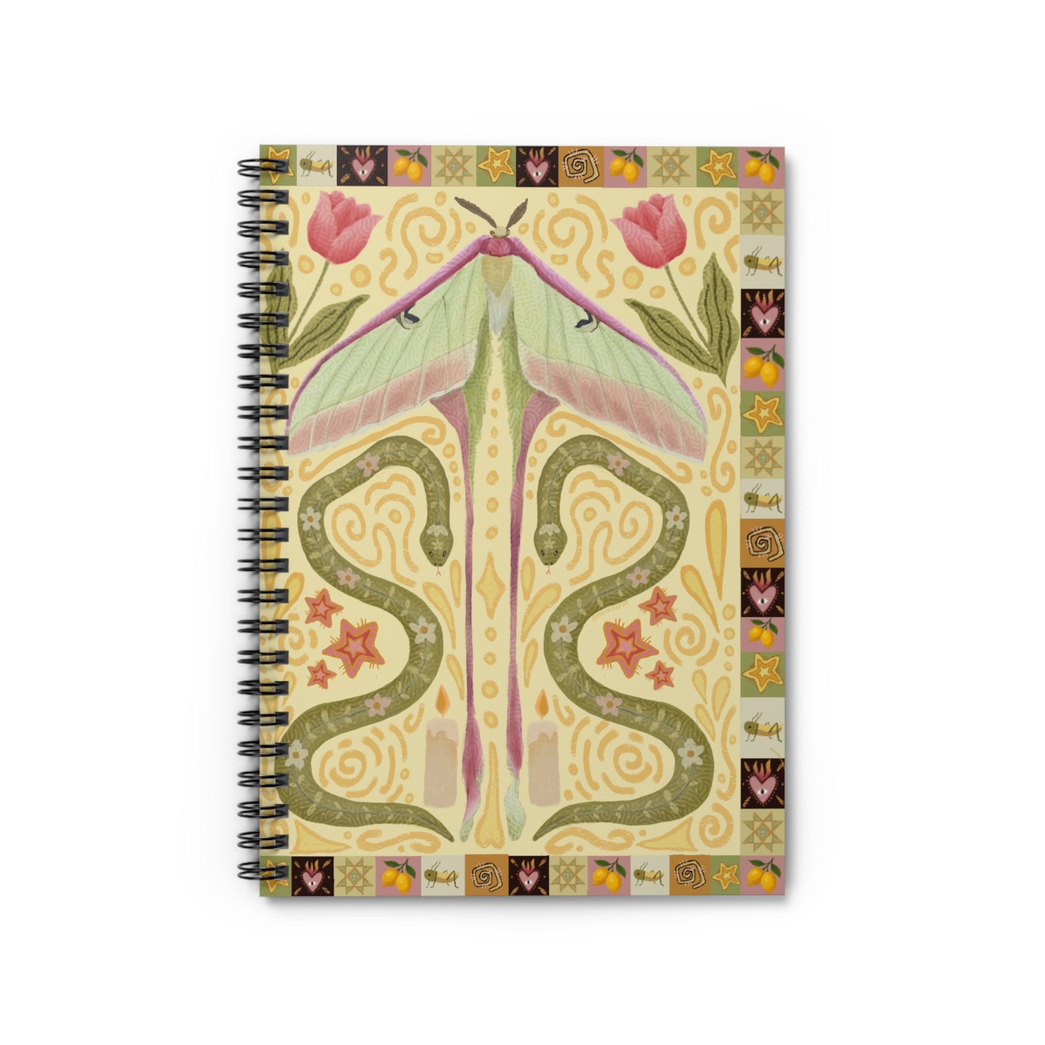 Boho Western Moth and Snake Spiral Notebook