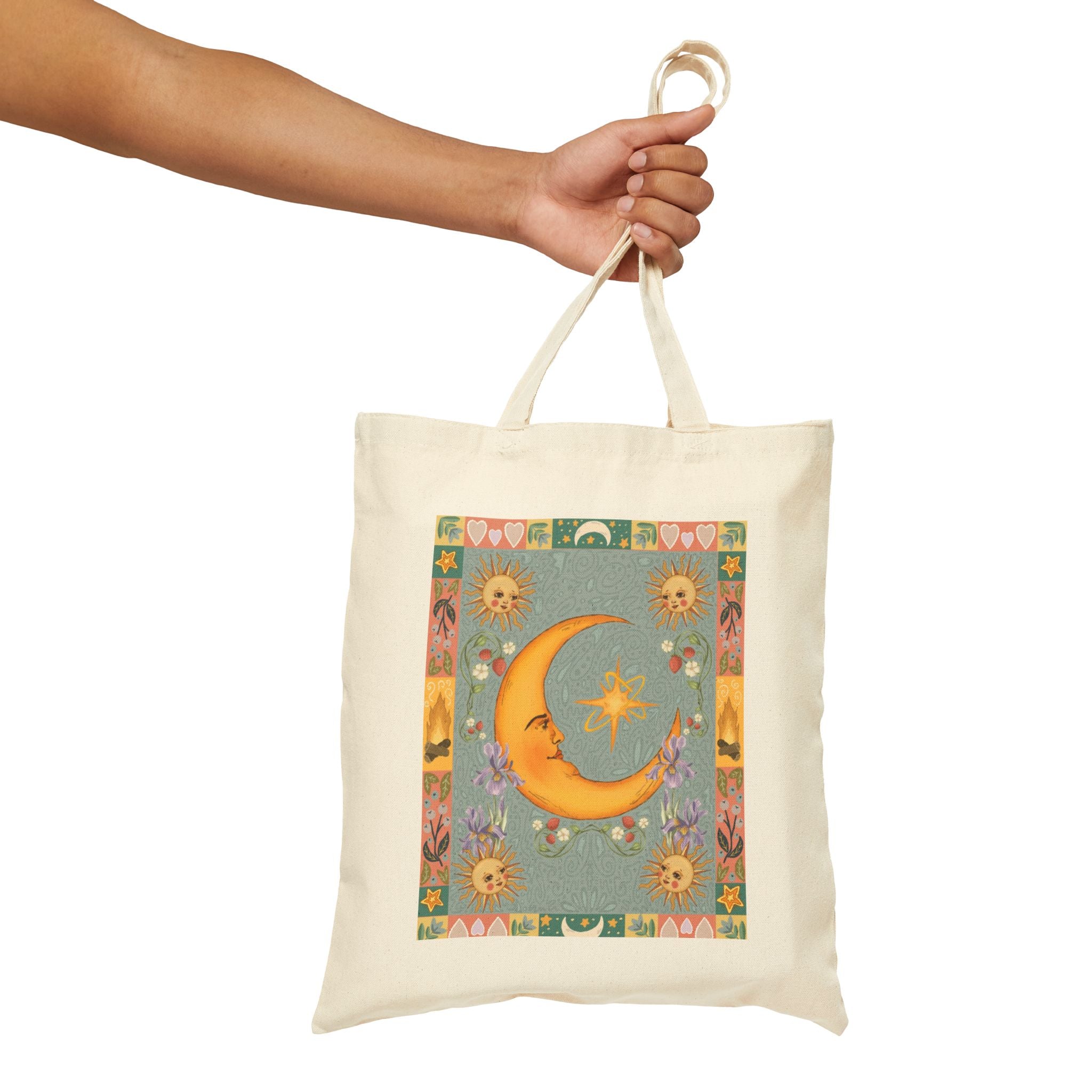 Folk Art Celestial Moon Tote Bag