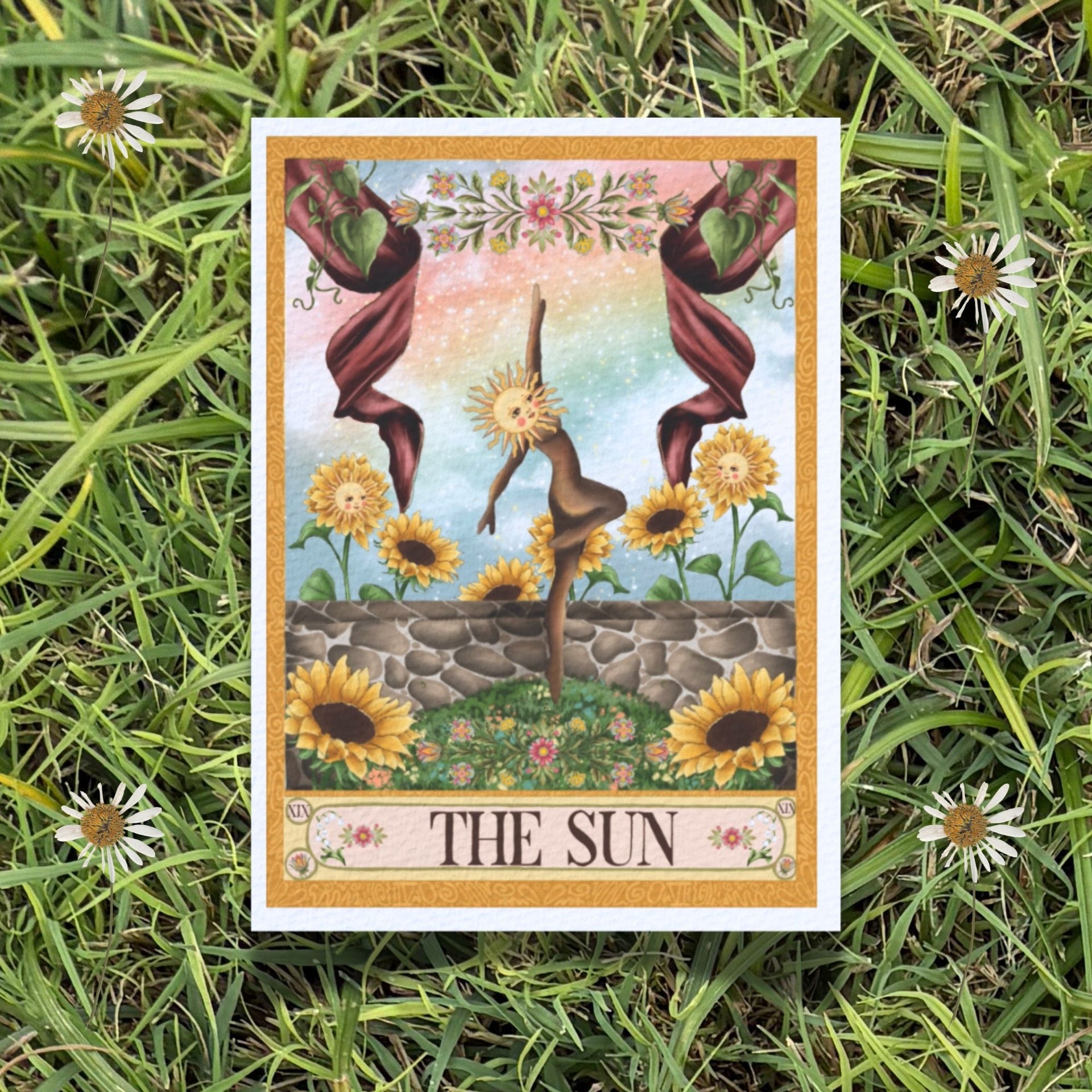 5x7 Folk Art Tarot Card Fine Art Print "The Sun"