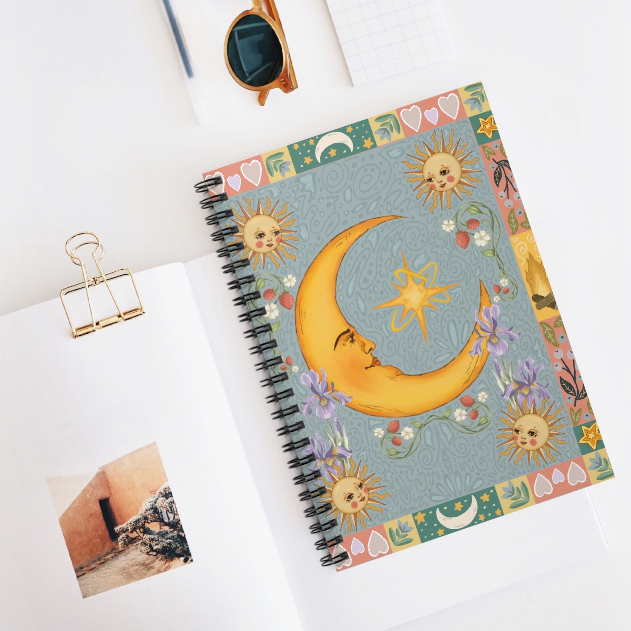 Folk Art Celestial Moon Spiral Notebook