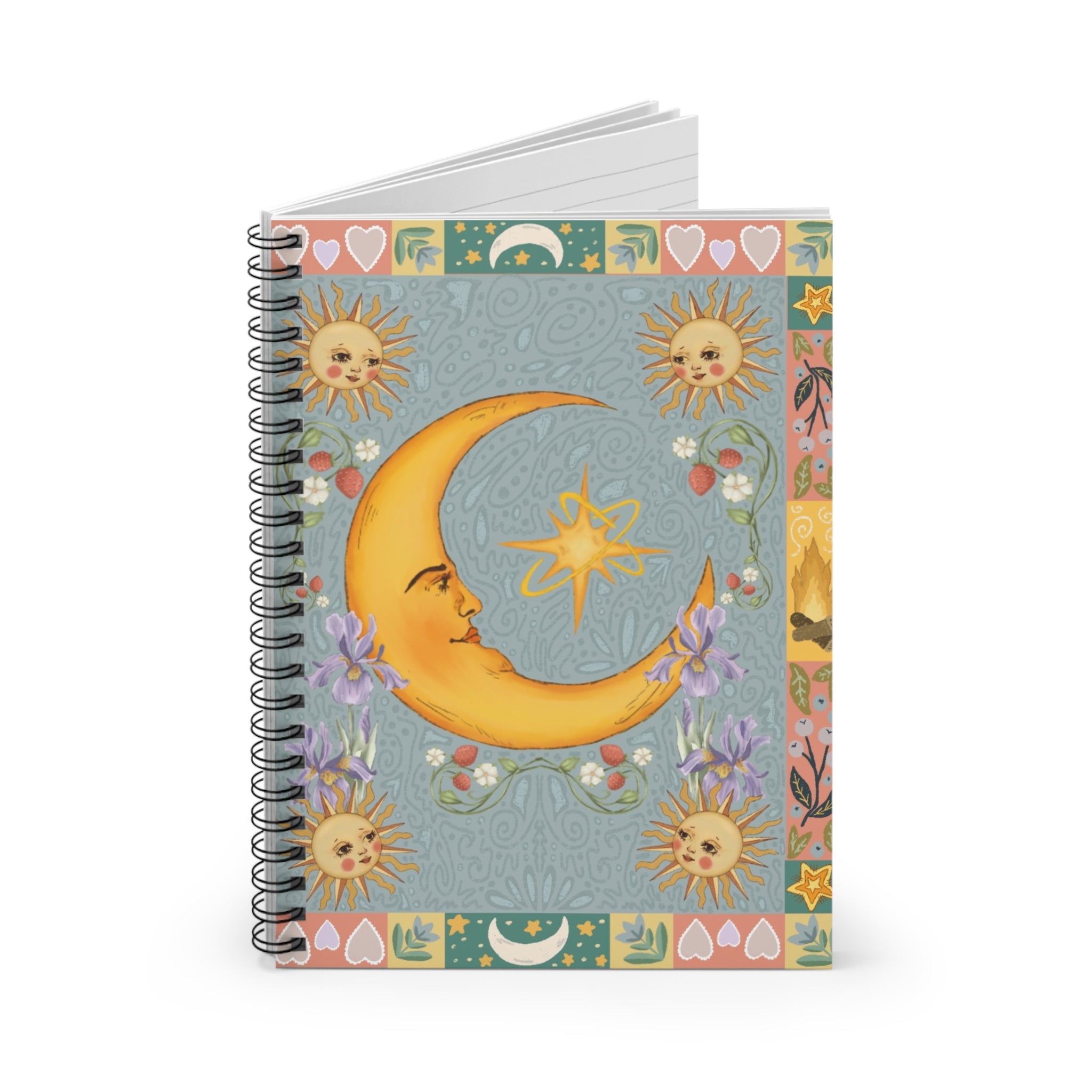 Folk Art Celestial Moon Spiral Notebook
