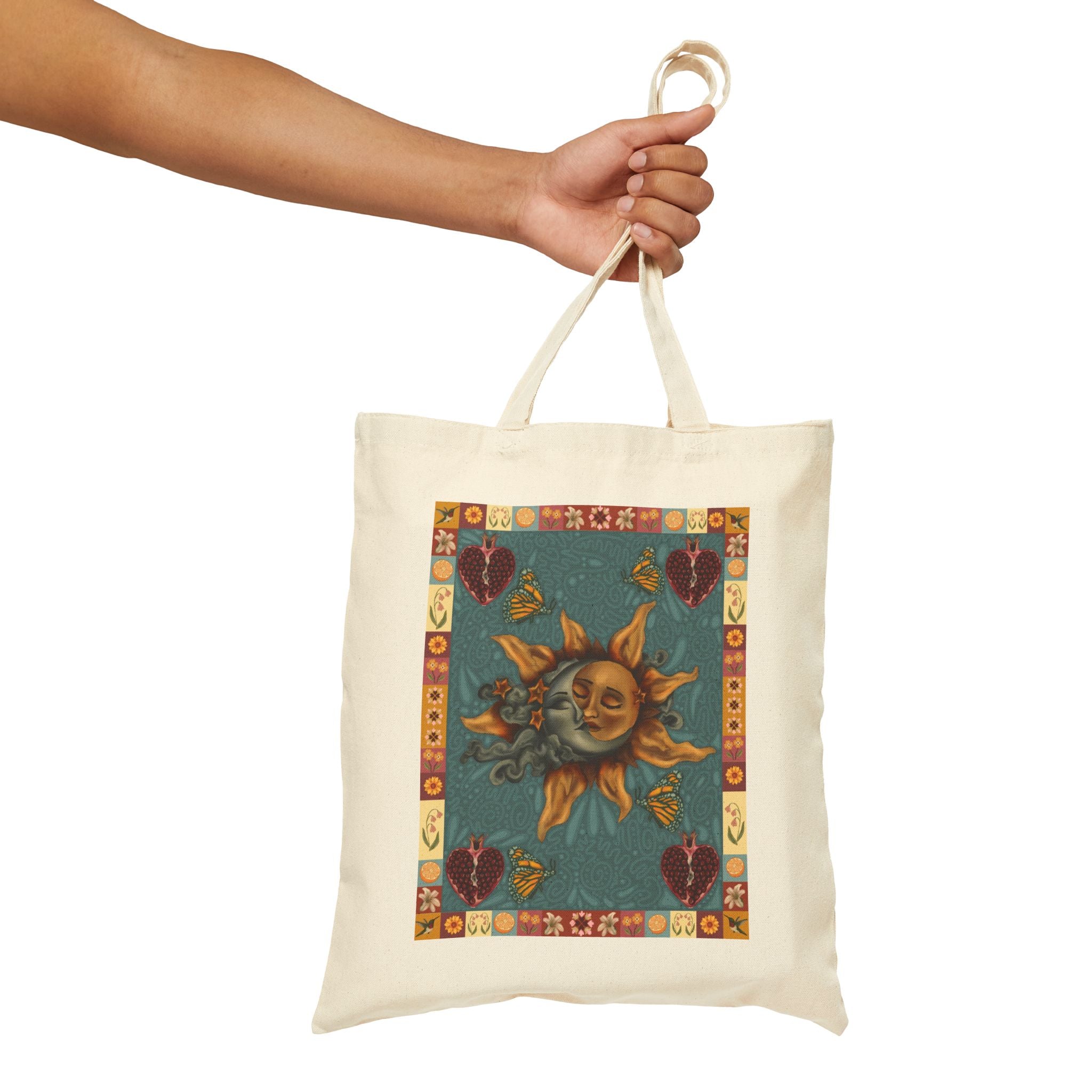 Autumn Celestial Sun and Moon Canvas Tote Bag