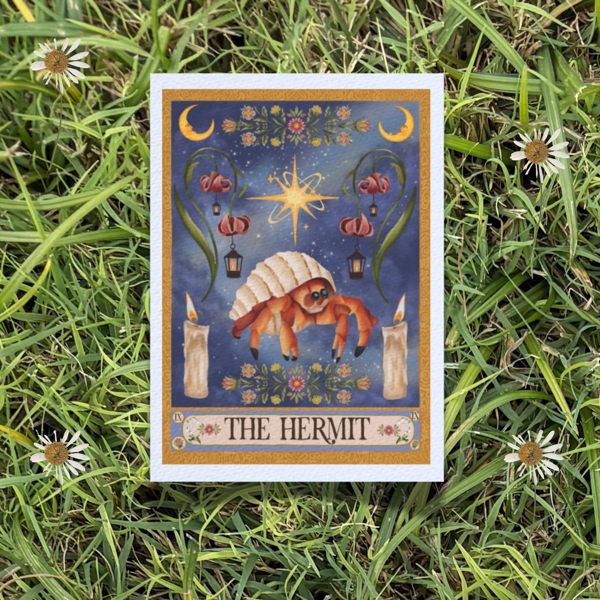 5x7 Folk Art Tarot Card Fine Art Print "The Hermit"