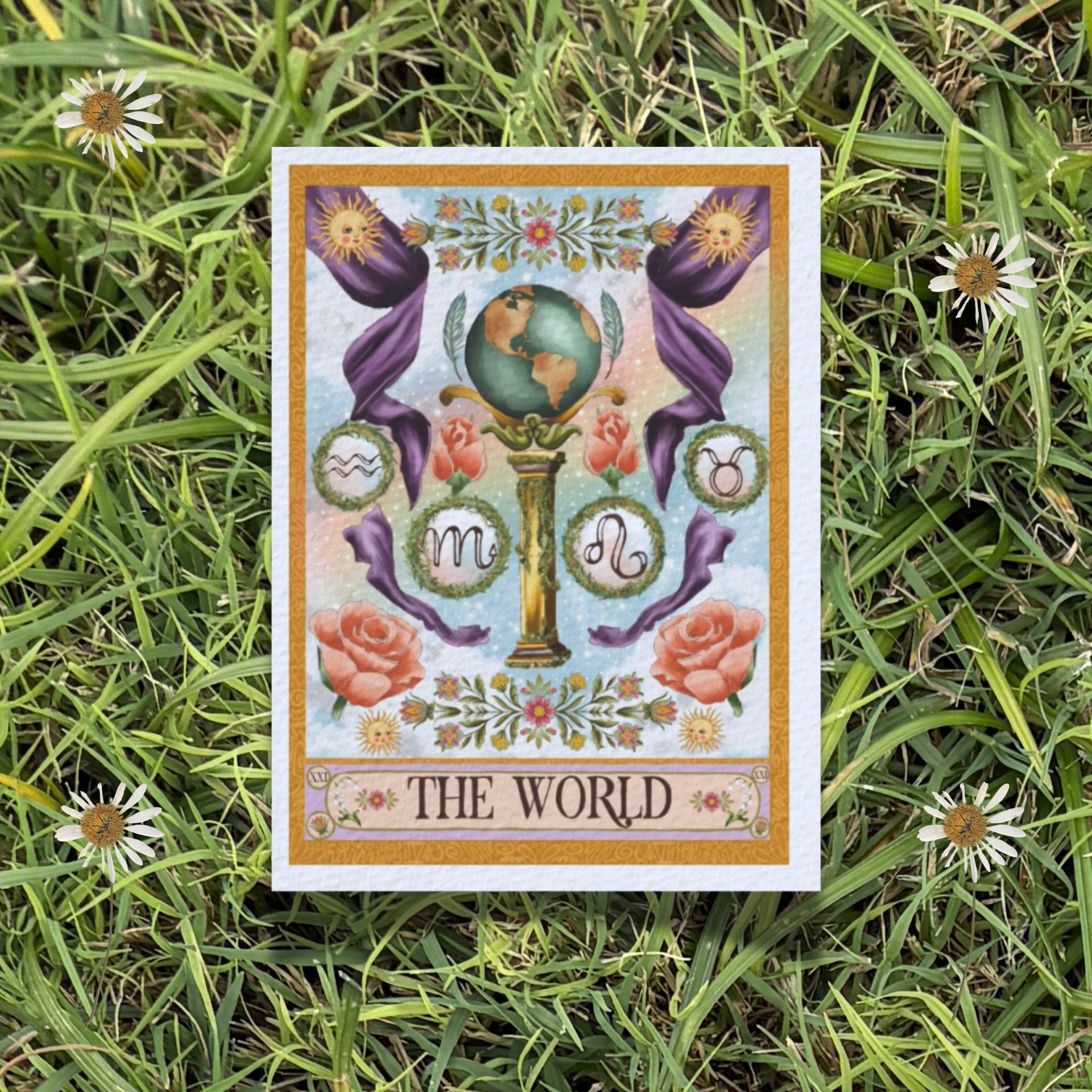 5x7 Folk Art Tarot Card Fine Art Print "The World"