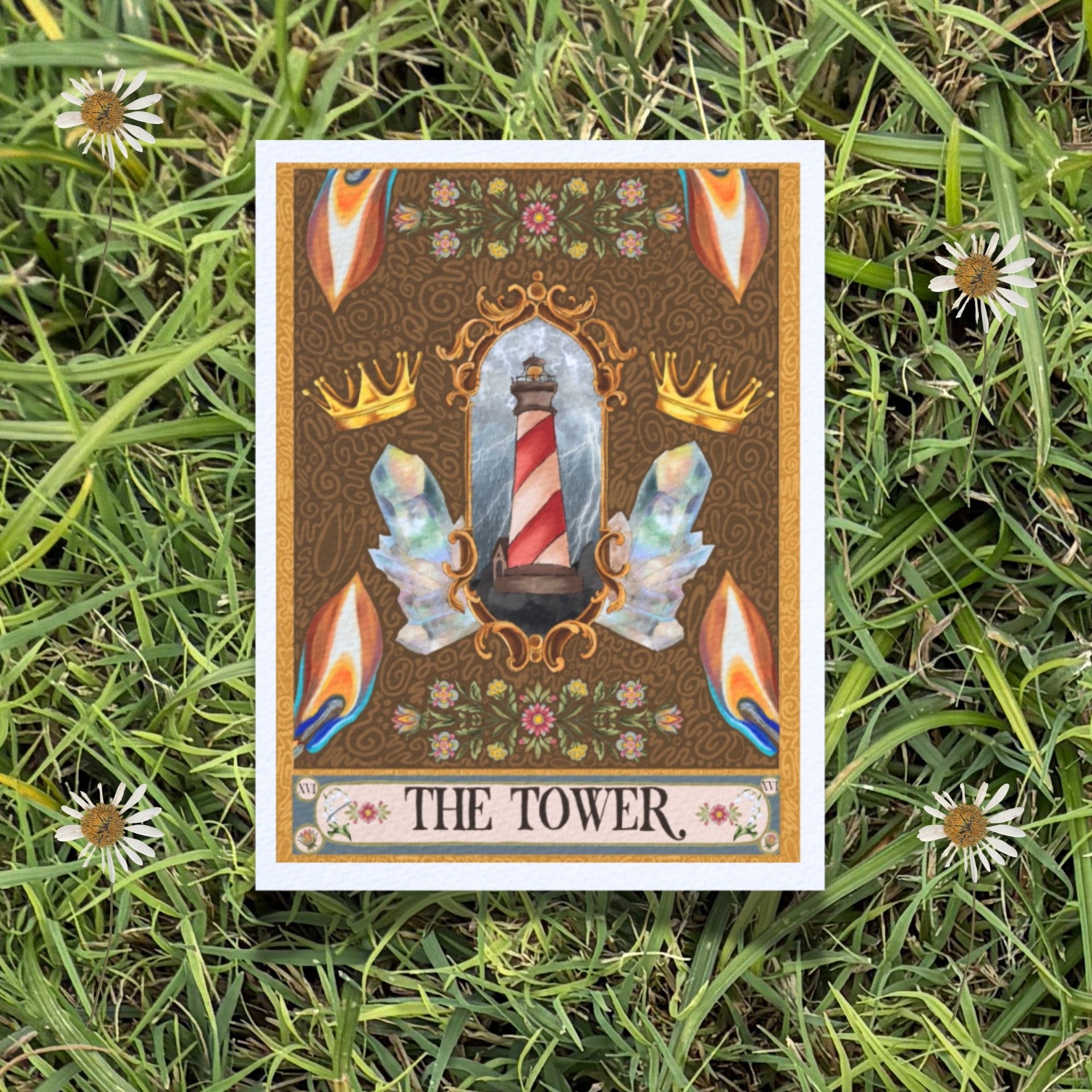 5x7 Folk Art Tarot Card Fine Art Print "The Tower"