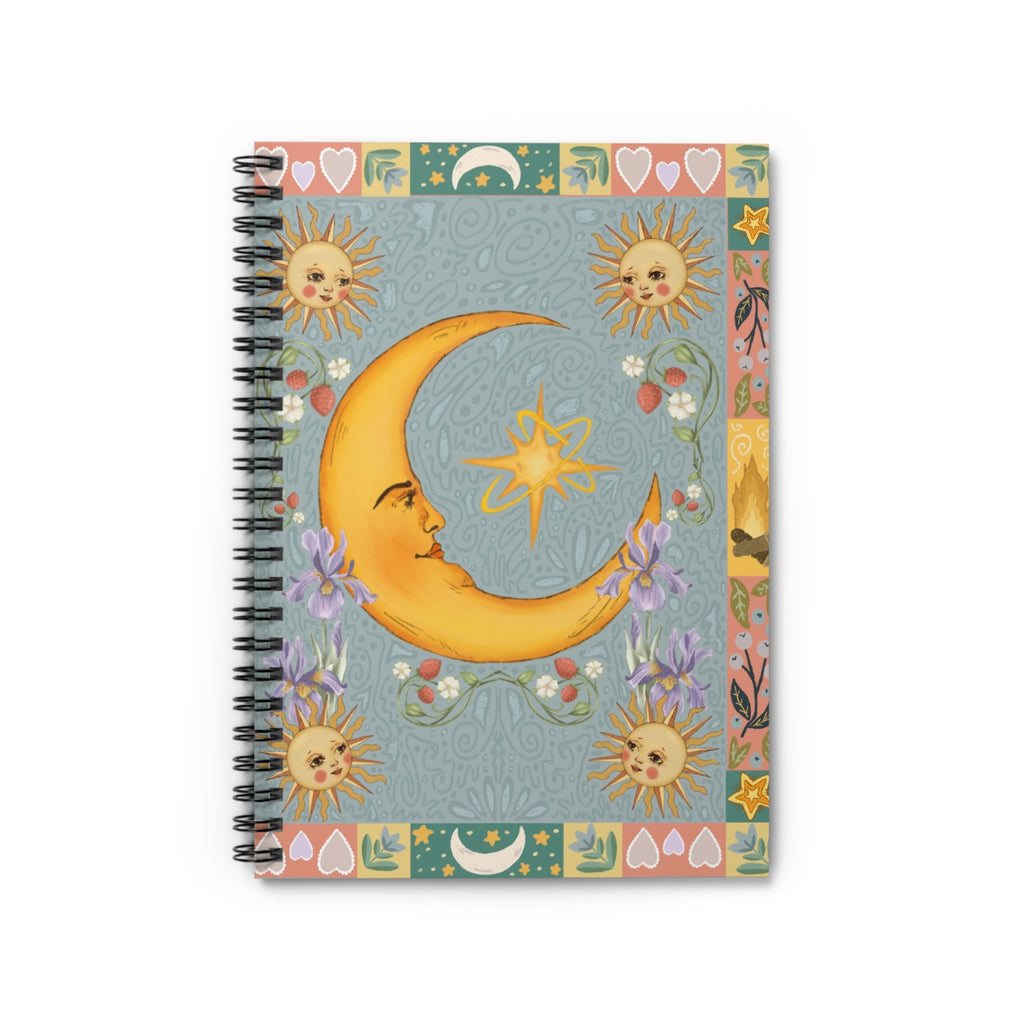 Folk Art Celestial Moon Spiral Notebook