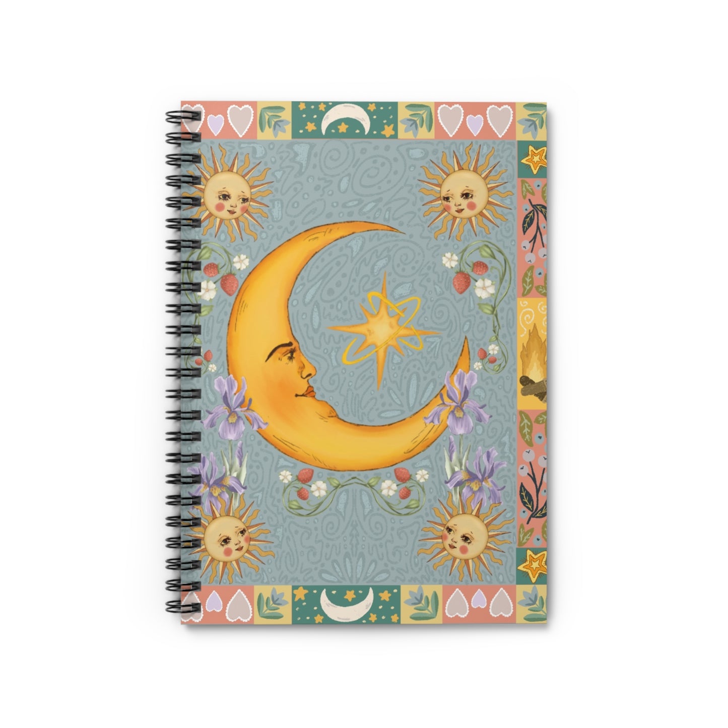 Folk Art Celestial Moon Spiral Notebook