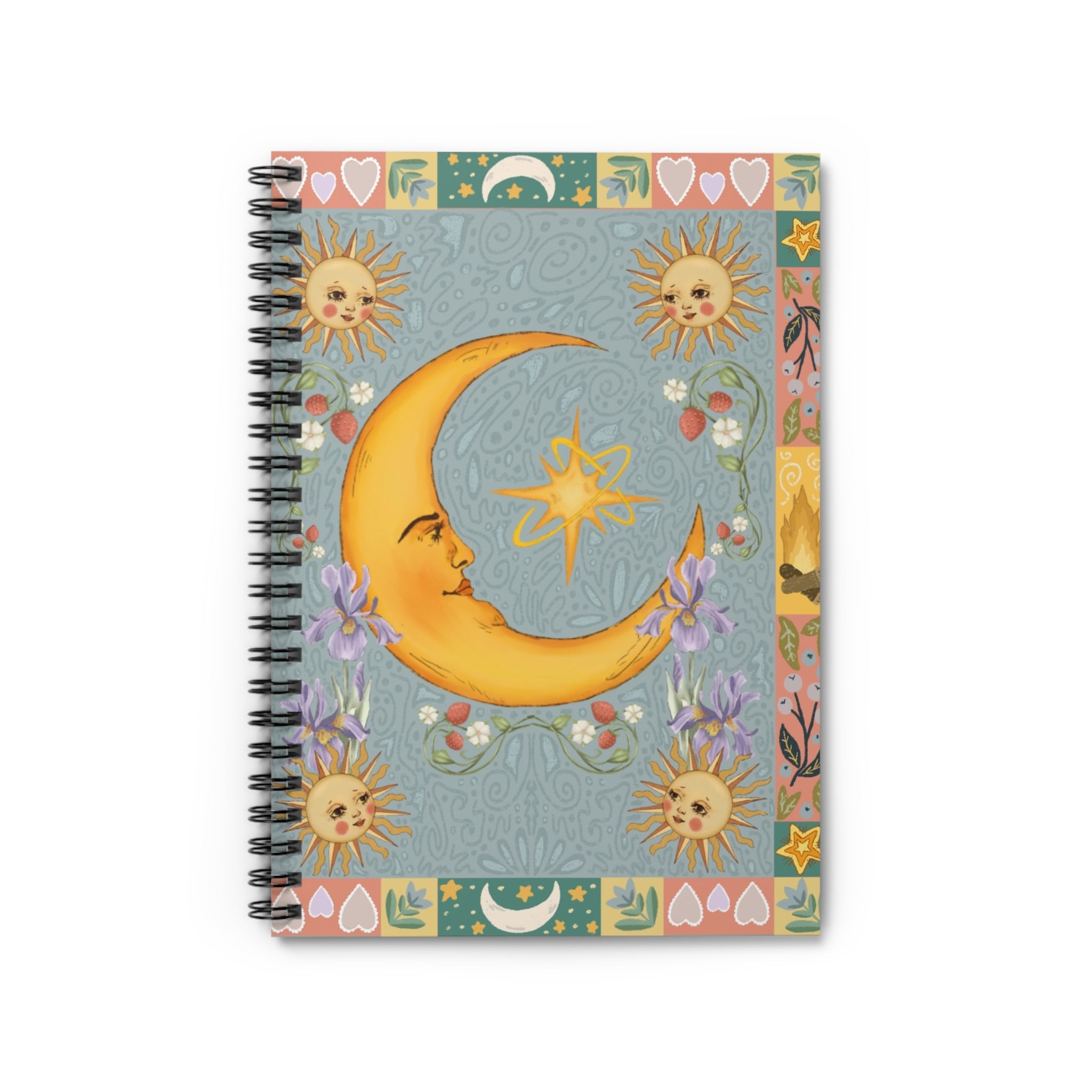 Folk Art Celestial Moon Spiral Notebook