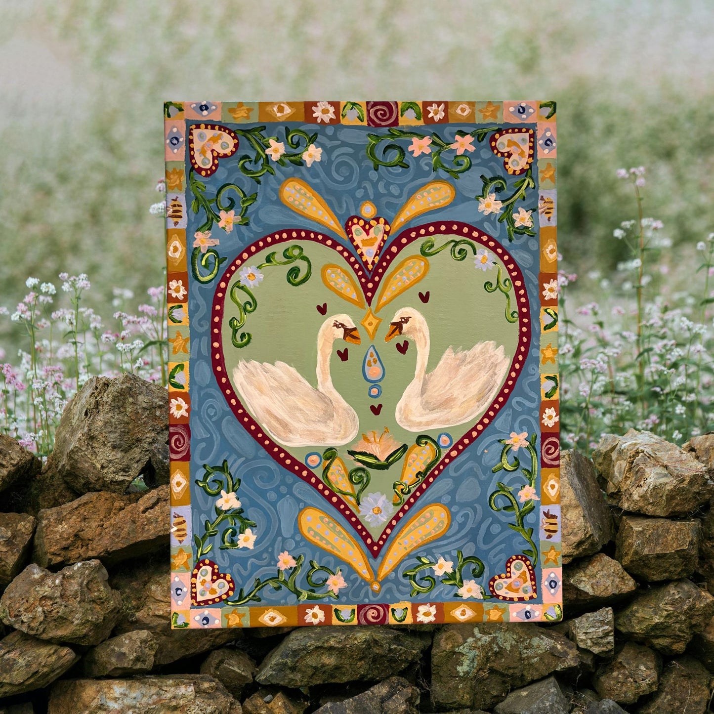 Folk Art Swan Acrylic Painting