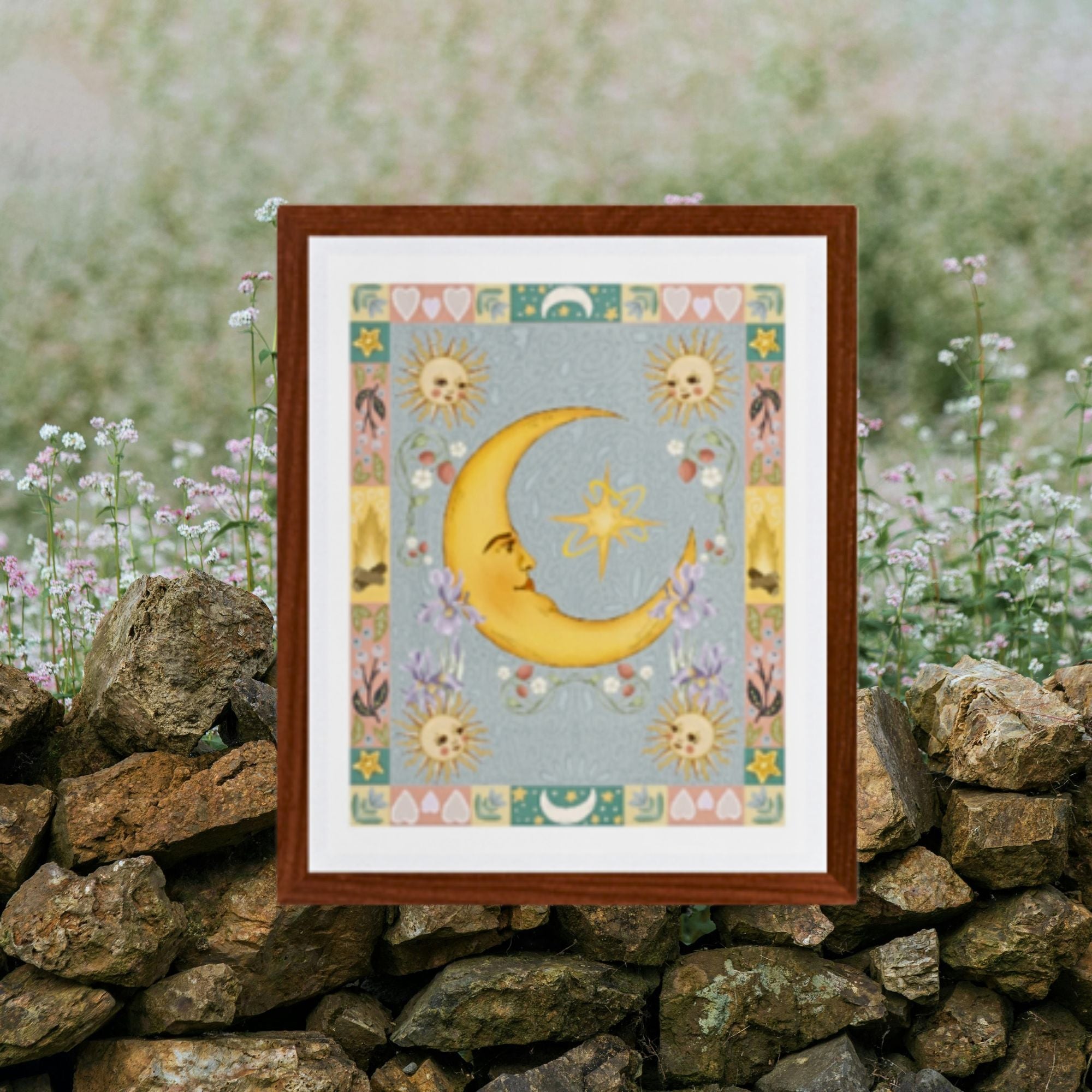 Folk Art Celestial Moon Fine Art Print
