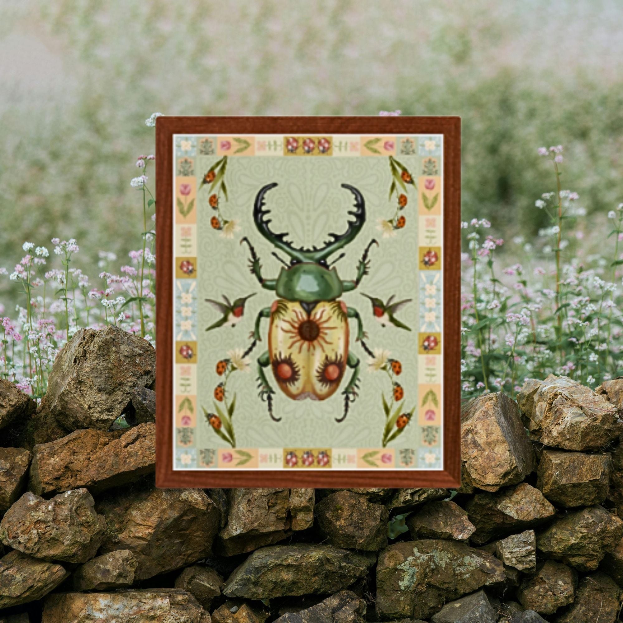 Folk Art Sun Beetle Fine Art Print