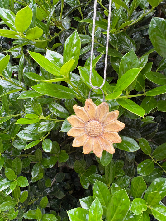 Ceramic Sunflower Necklace (Silver Chain)
