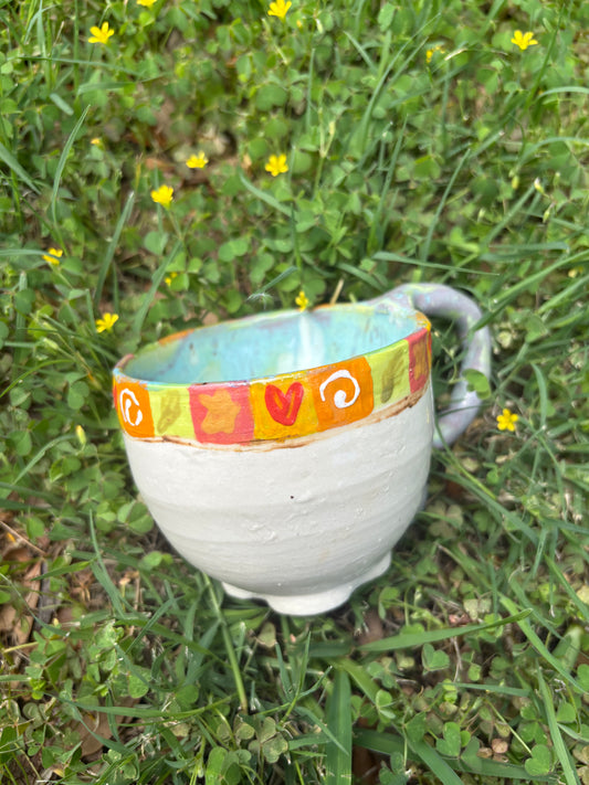 Folk Art Floral Ceramic Mug (Blue Edition)