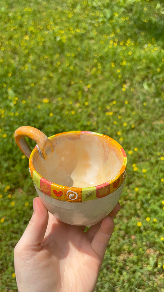 Folk Art Floral Ceramic Mug (Orange Edition)