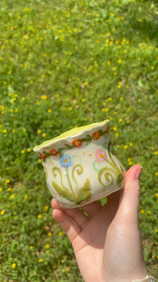 Folk Art Floral Ceramic Cup