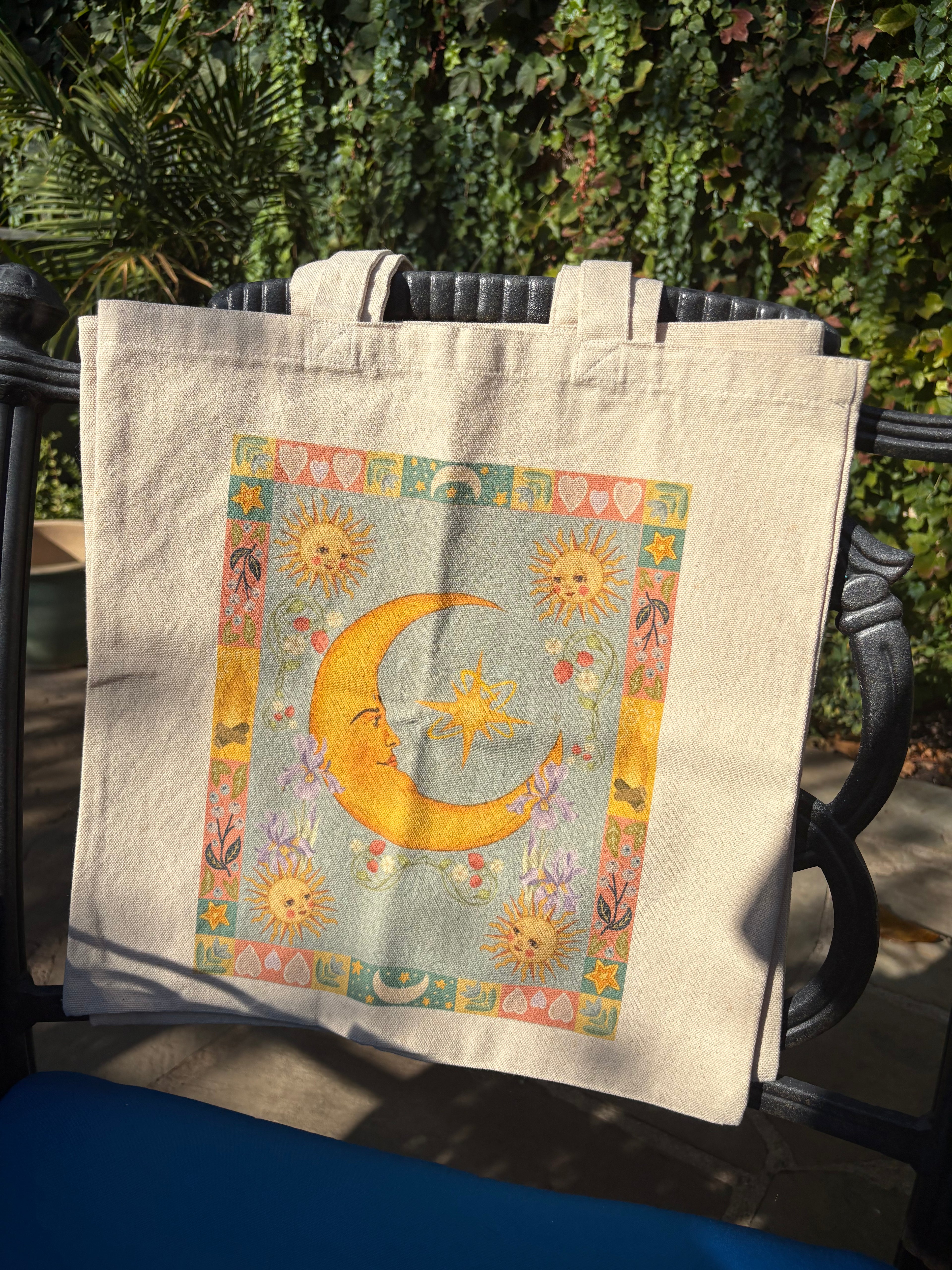 Folk Art Celestial Moon Tote Bag