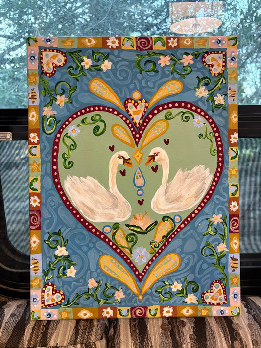 Folk Art Swan Acrylic Painting