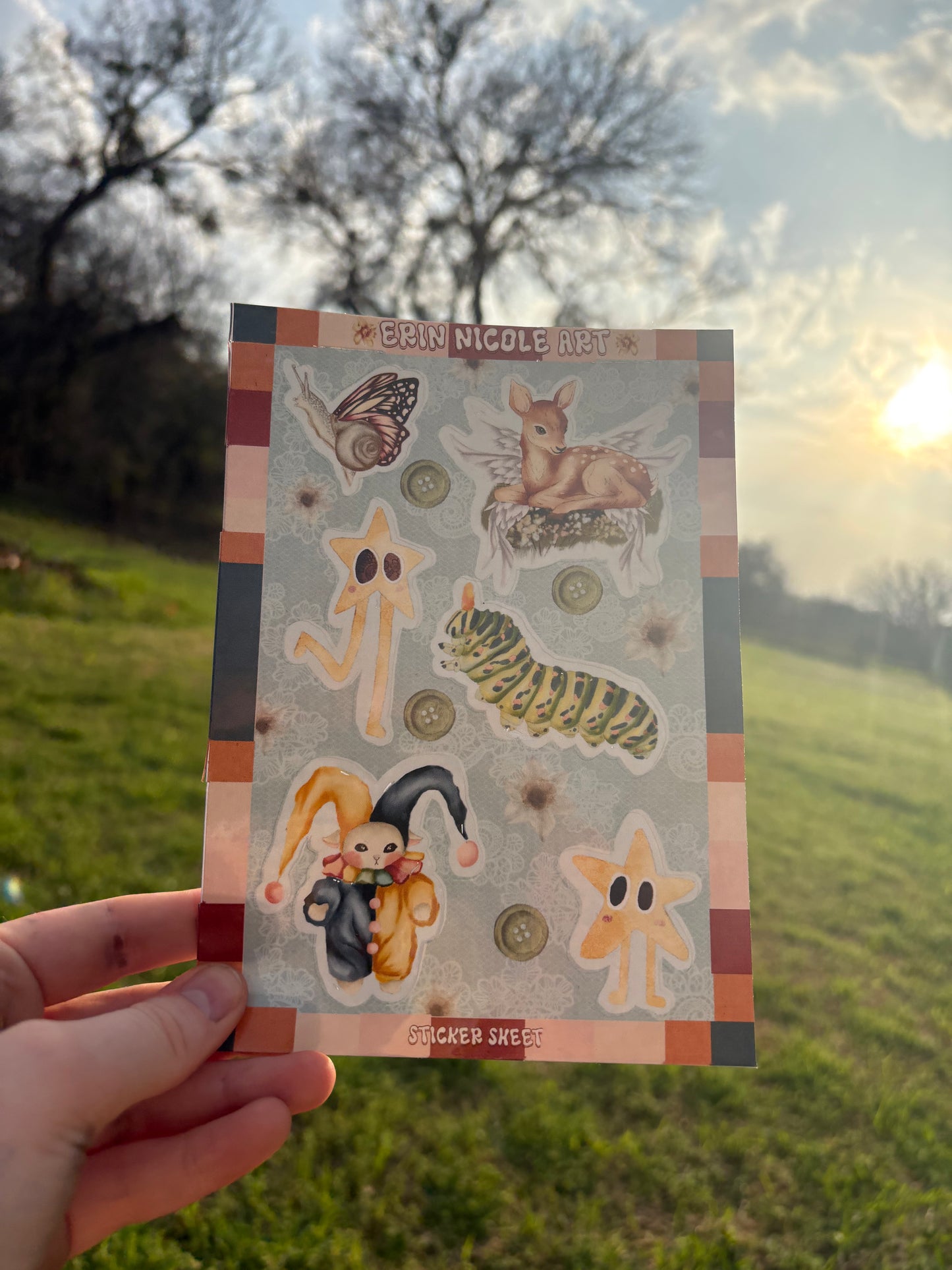 Folky Silly Critters 5x7 Sticker Sheet