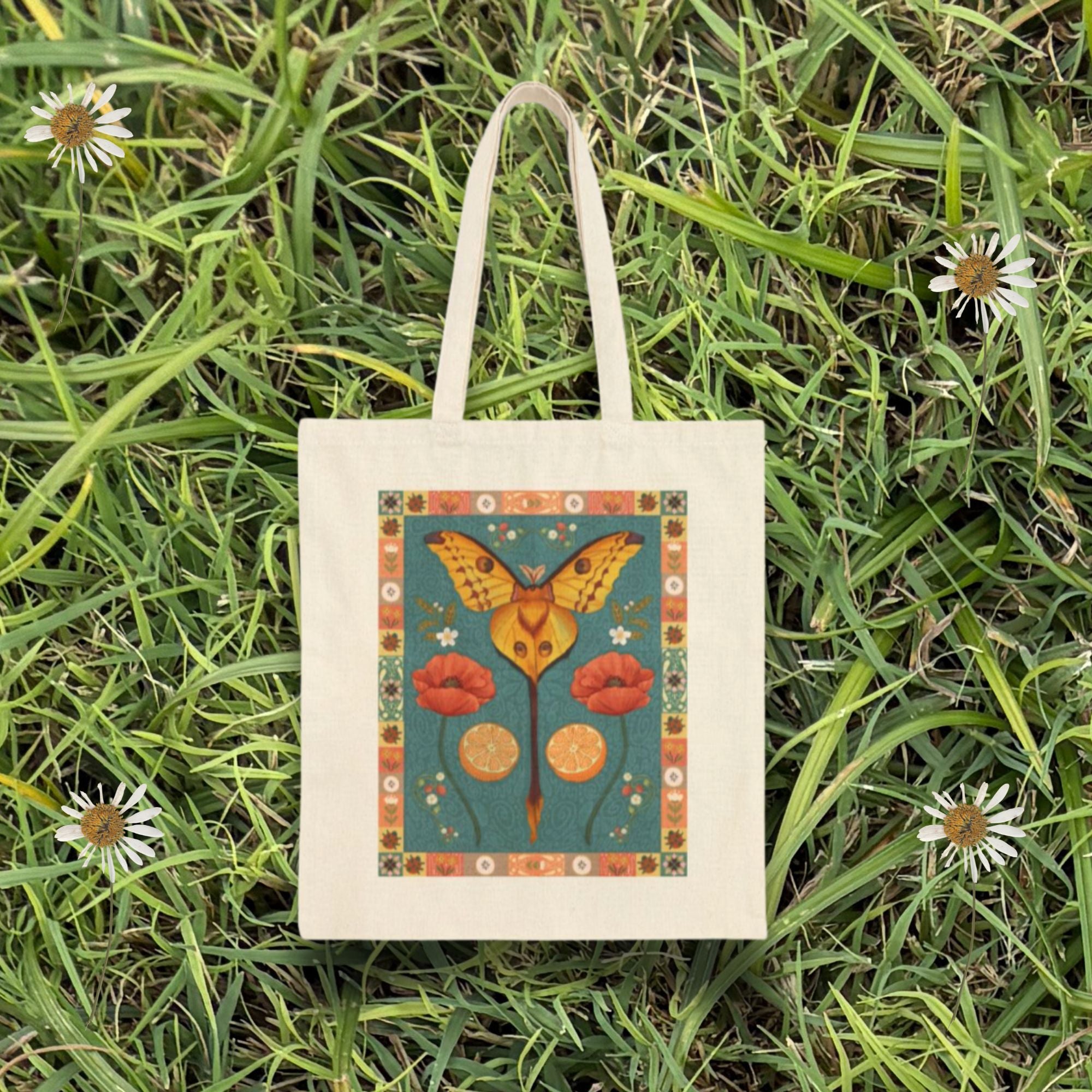 Folk Art Comet Moth Canvas Tote Bag