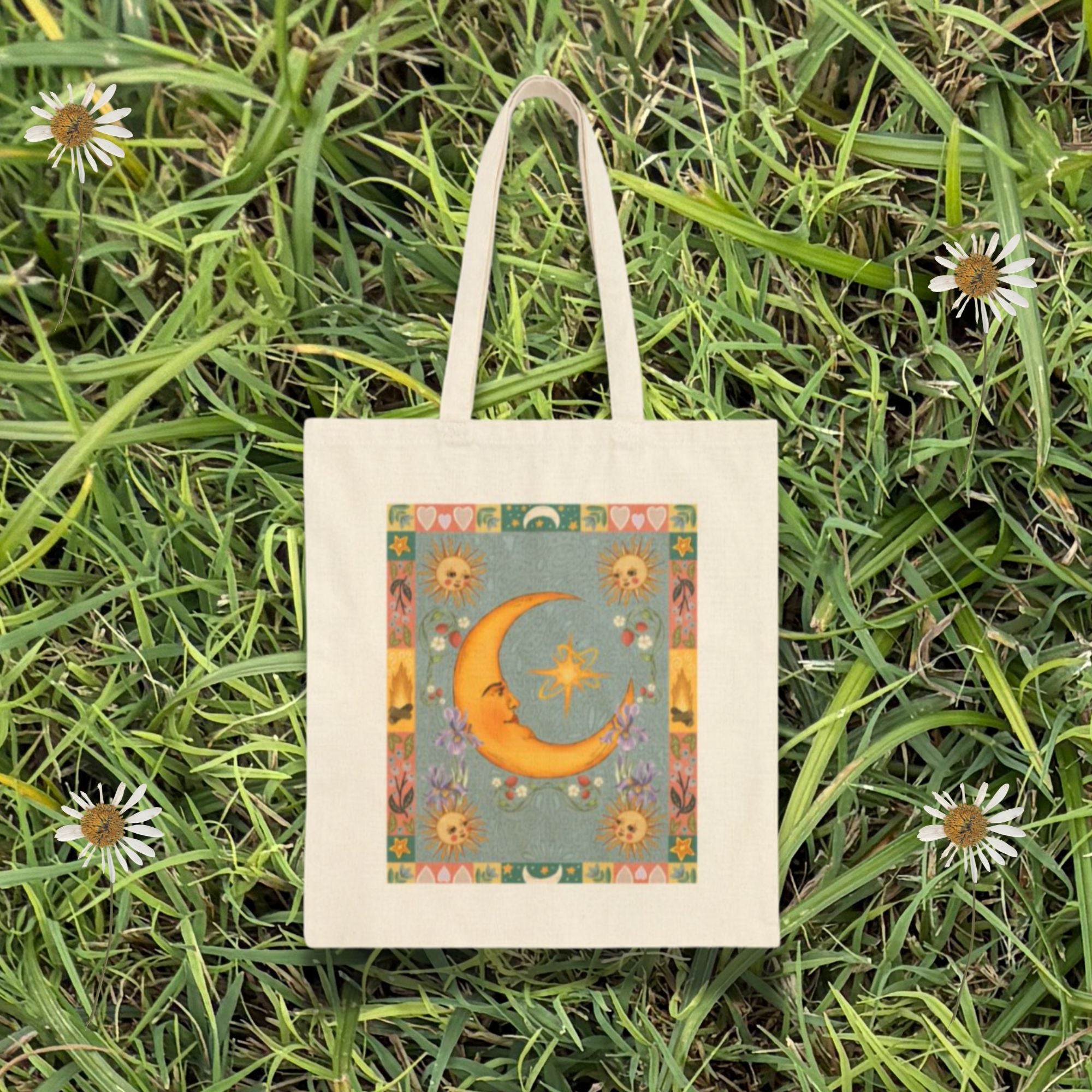 Folk Art Celestial Moon Tote Bag