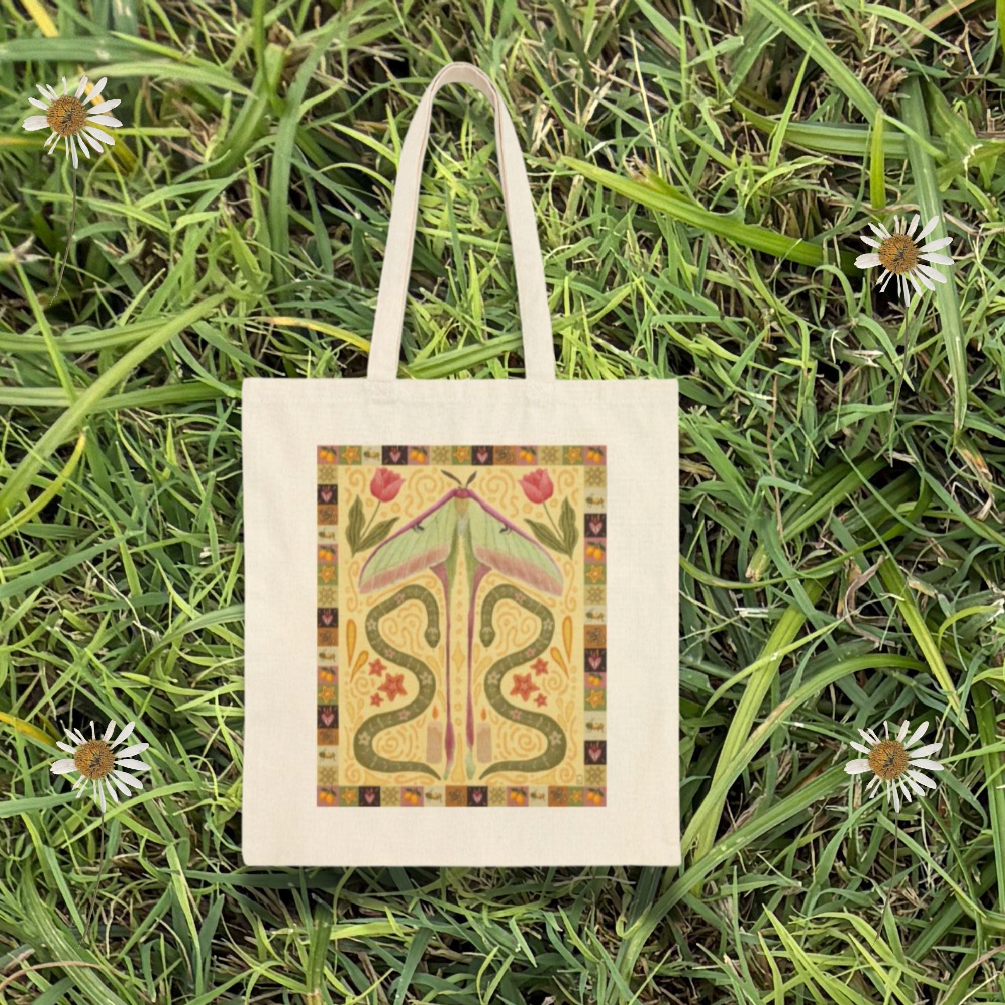 Boho Western Moth and Snake Tote Bag
