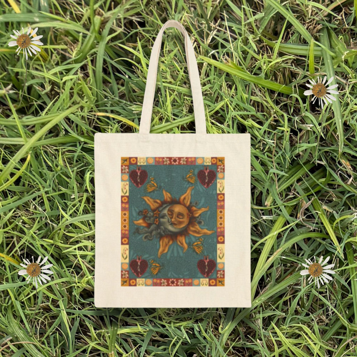 Autumn Celestial Sun and Moon Canvas Tote Bag