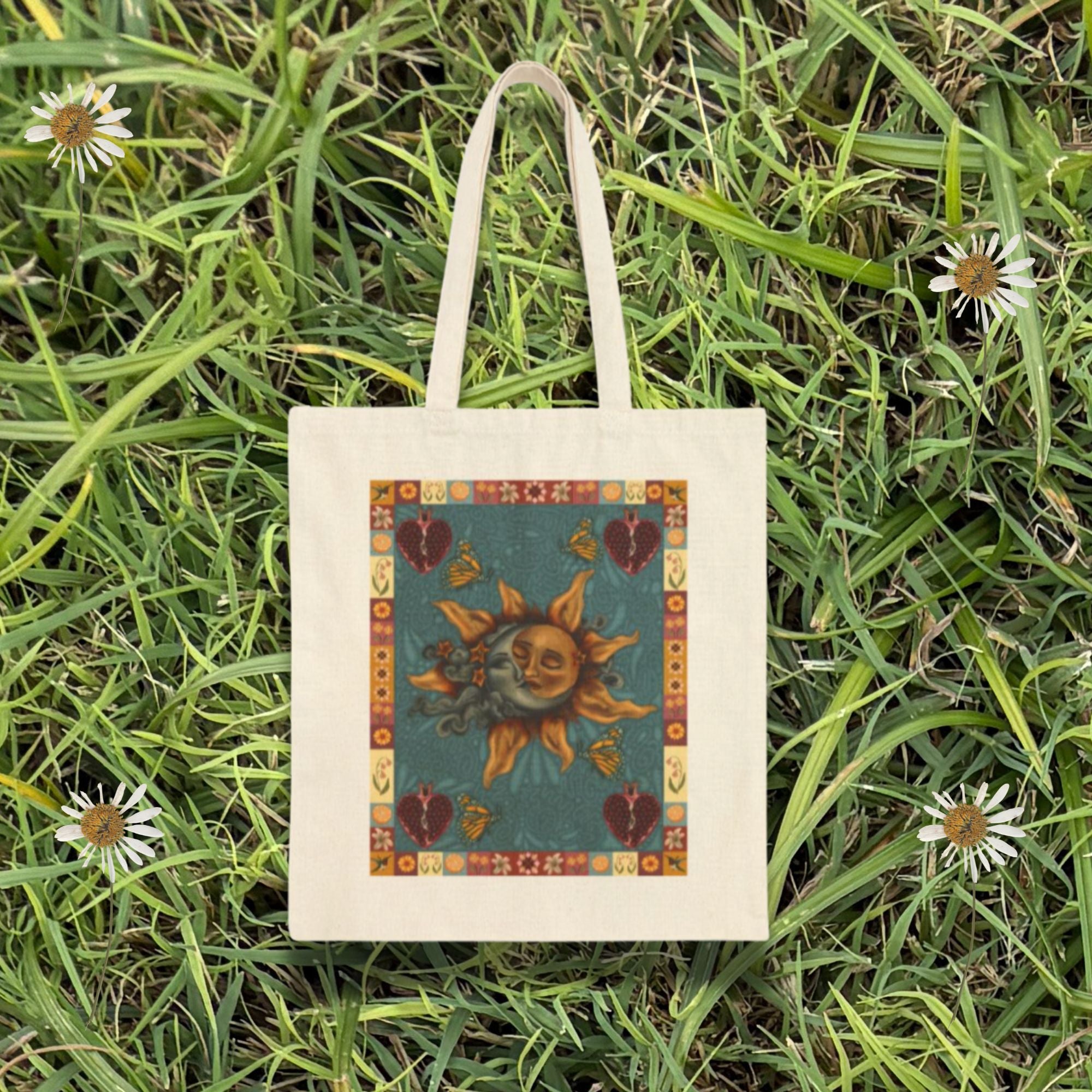 Autumn Celestial Sun and Moon Canvas Tote Bag