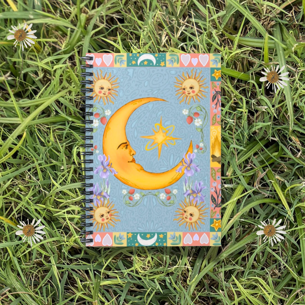 Folk Art Celestial Moon Spiral Notebook
