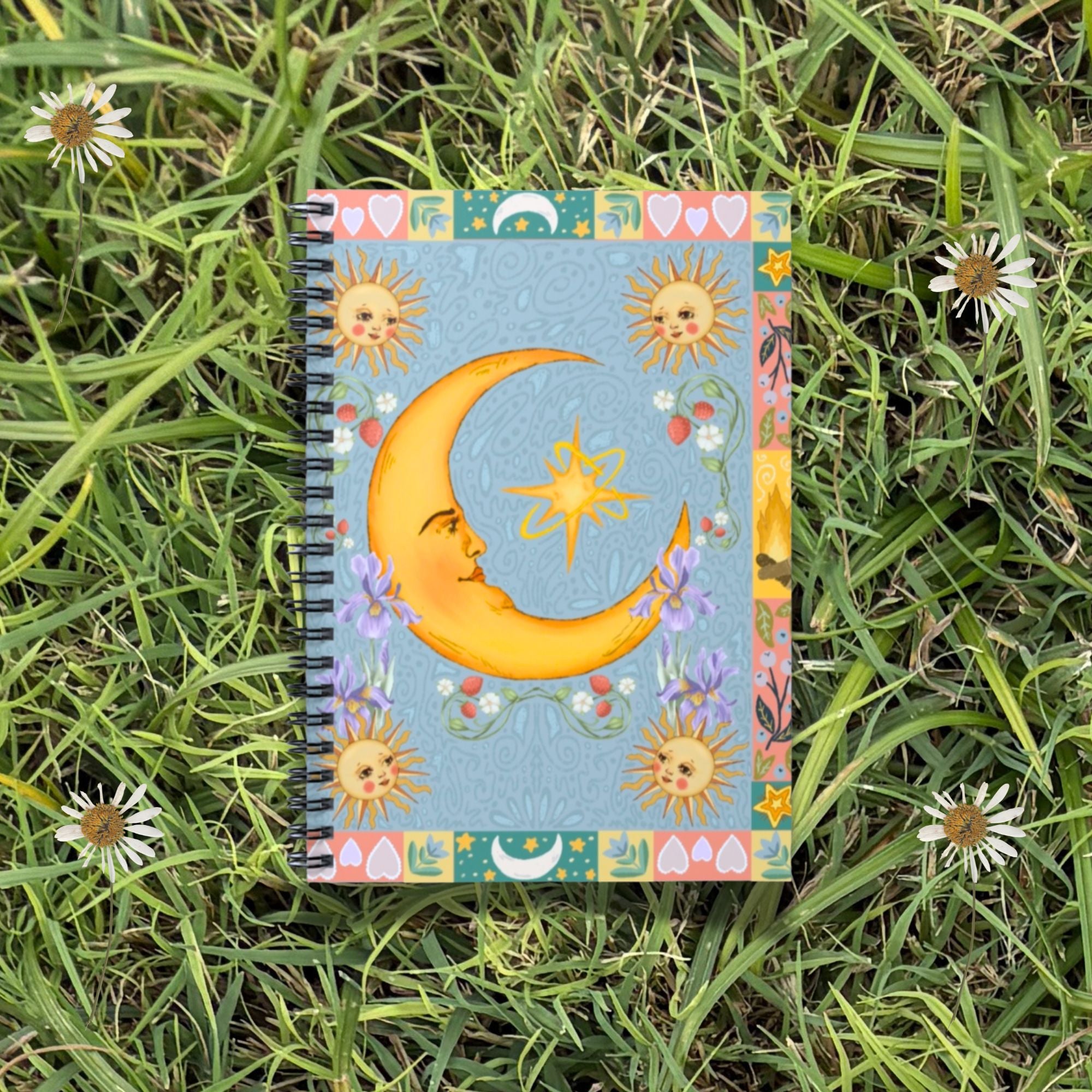 Folk Art Celestial Moon Spiral Notebook